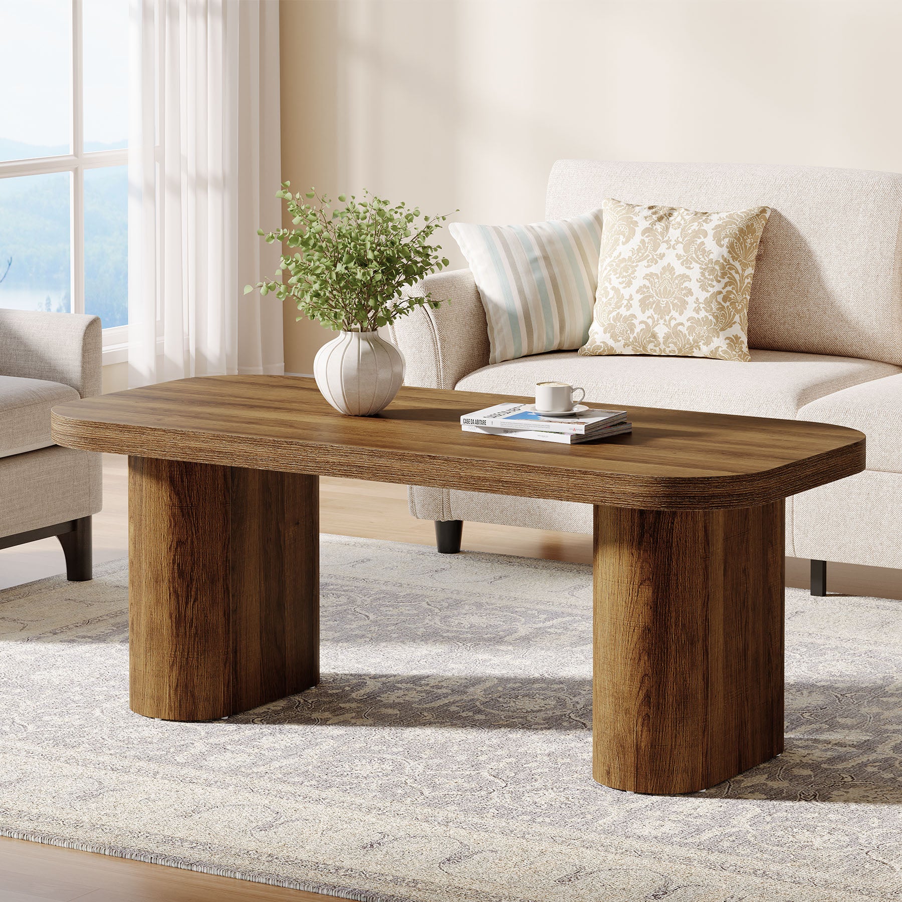 Tribesigns Moderner Couchtisch 120 cm, stabiler Wohnzimmertisch im Landhausstil
