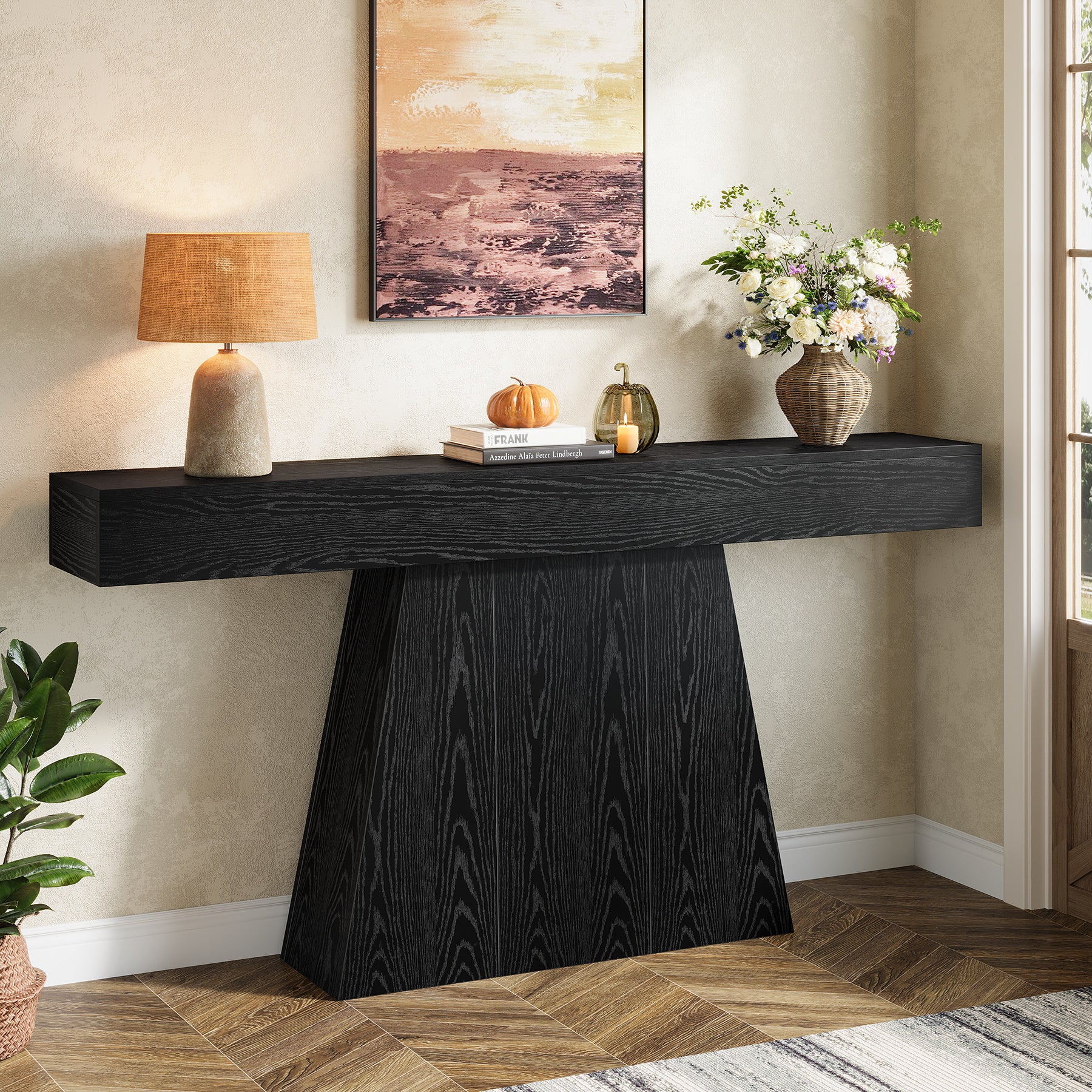 Tribesigns Konsolentisch 160 cm, Schmaler Flurtisch im Farmhouse Stil mit trapezförmigem Gestell