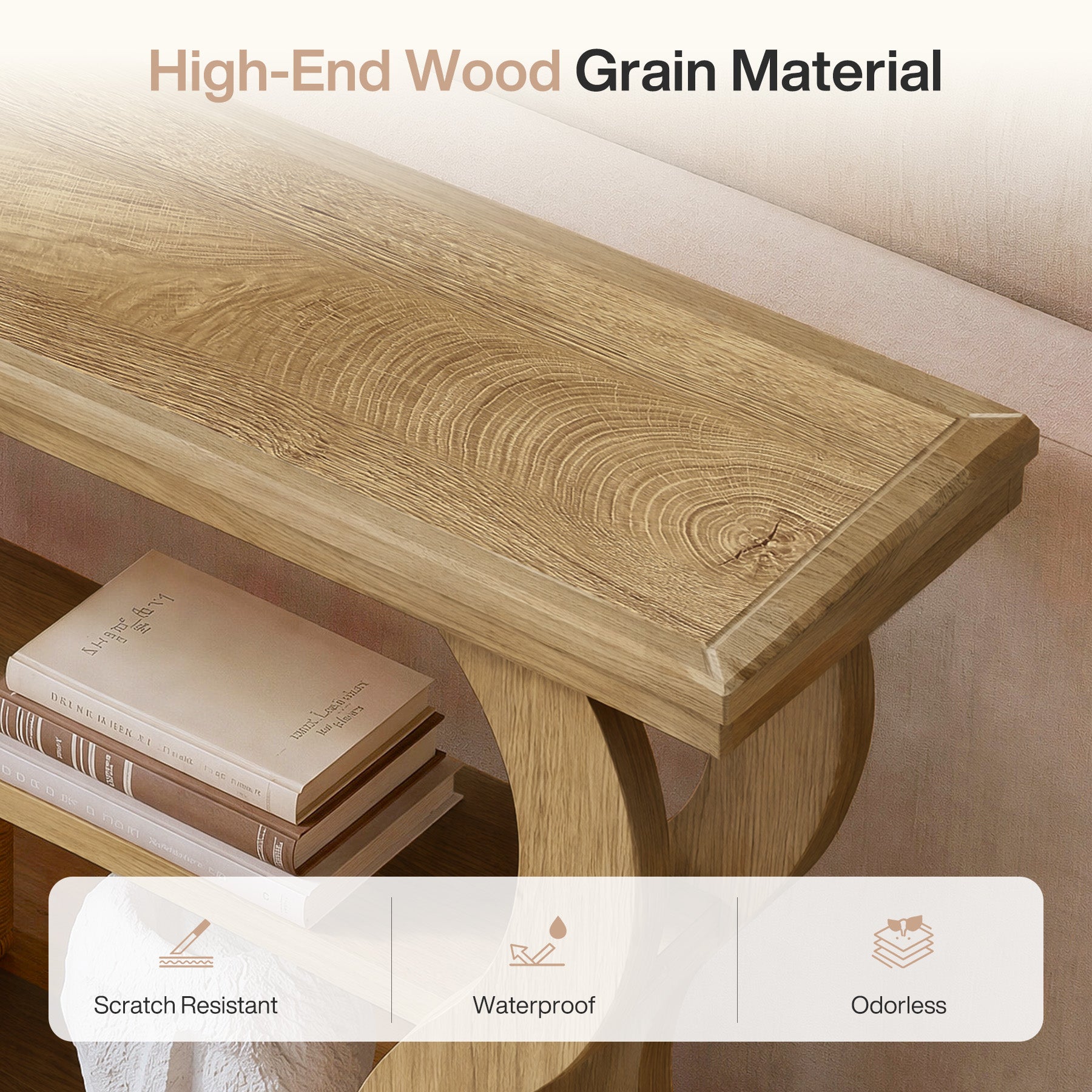 Tribesigns Konsolentisch 140 cm mit 3 Ablagen, Schmaler Flurtisch mit Wellenform-Design