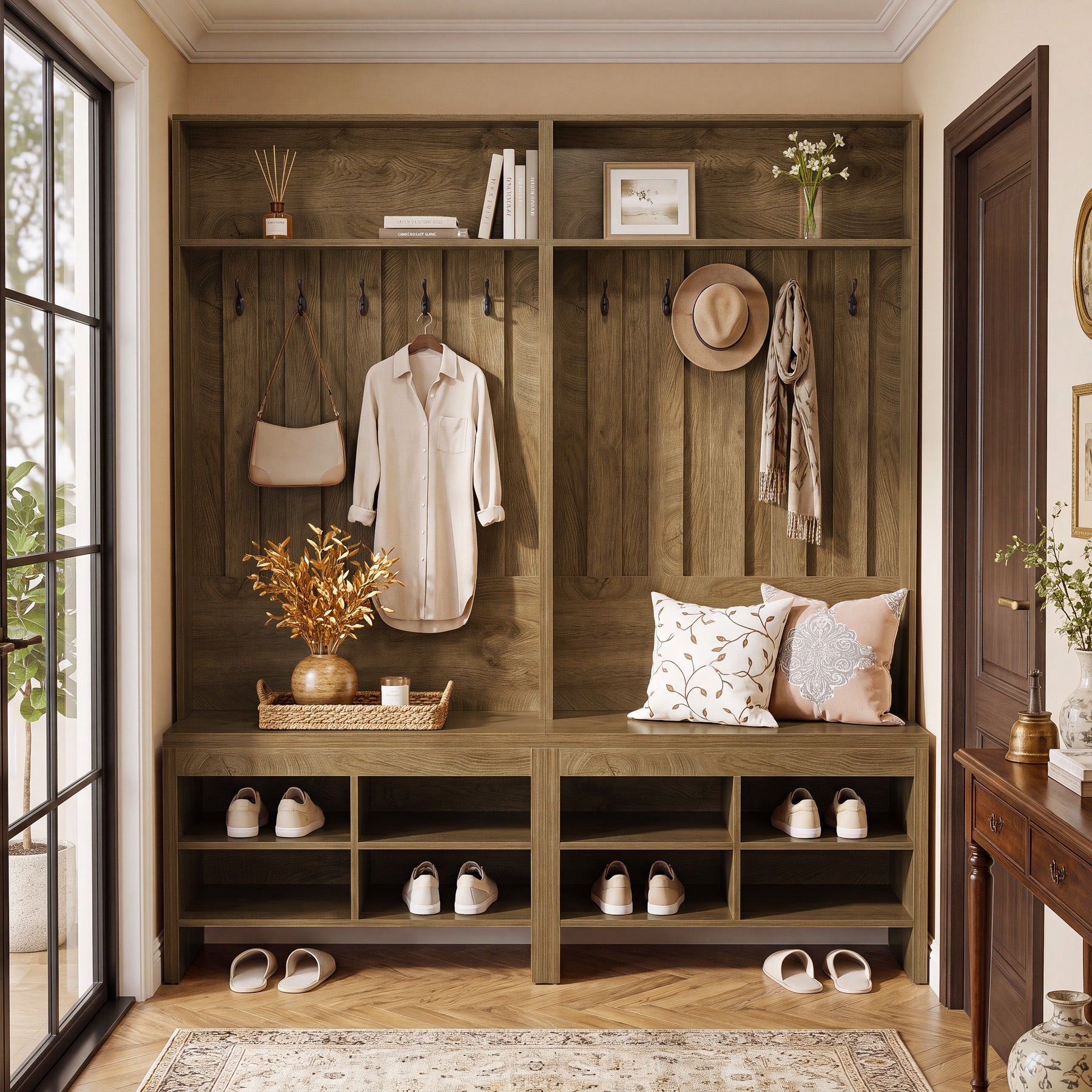 Tribesigns Garderobe mit Sitzbank & Schuhablage, Flurgarderobe mit 5 Haken und Ablagefach