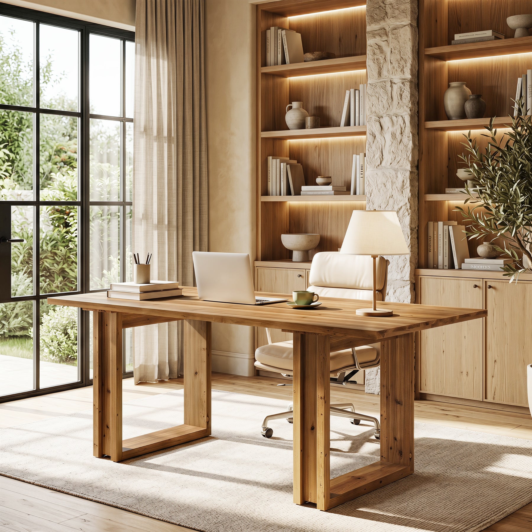 Tribesigns Massivholz Schreibtisch 160 cm, großer Home Office Tisch aus Tannenholz, Executive Desk im Landhausstil
