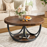 Runder Couchtisch 80 cm mit Ablage, 2-stufiger Wohnzimmertisch Industrial Stil mit Metallgestell 3