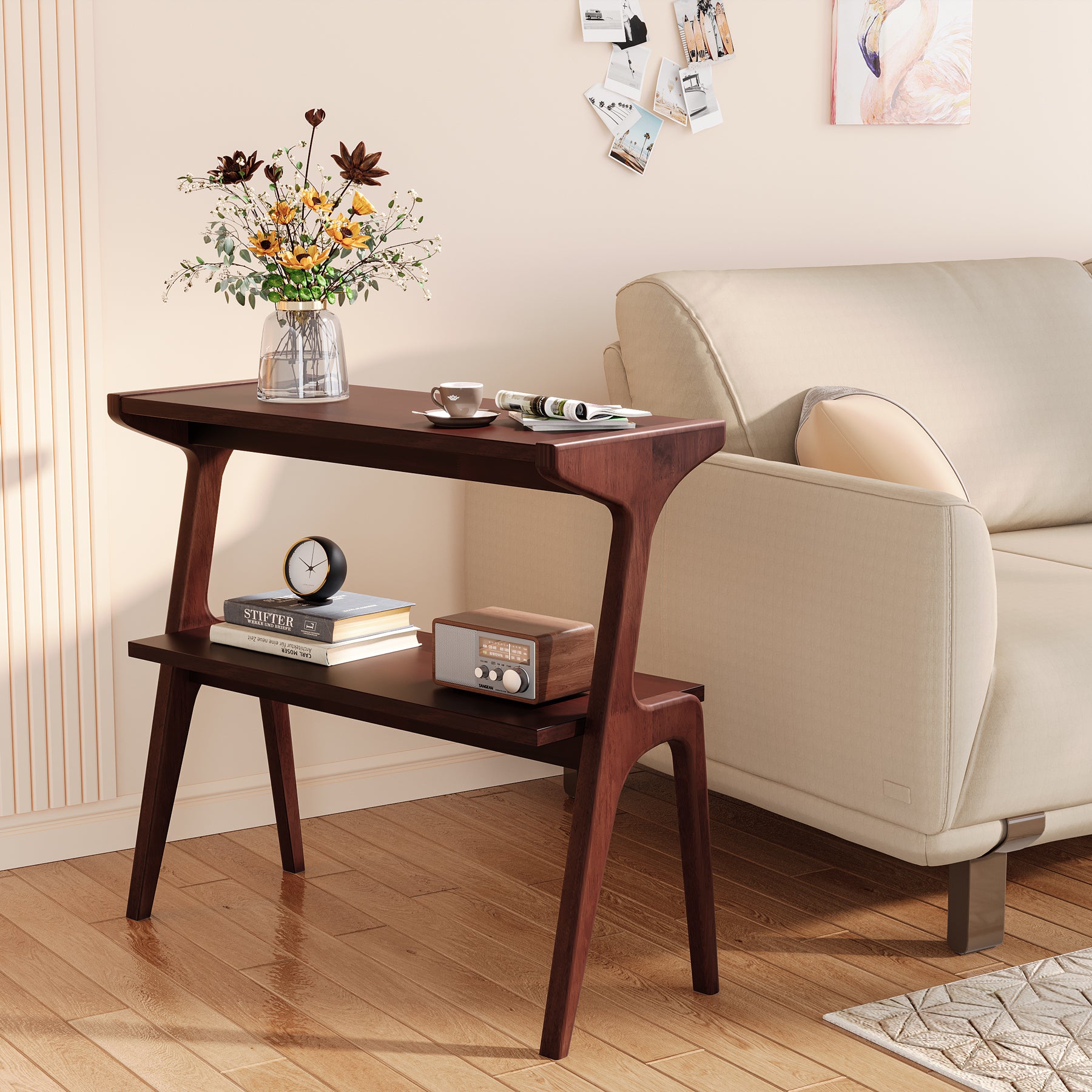 Tribesigns Schmaler Beistelltisch aus Massivholz, 2-stufiger Nachttisch mit modernem Design