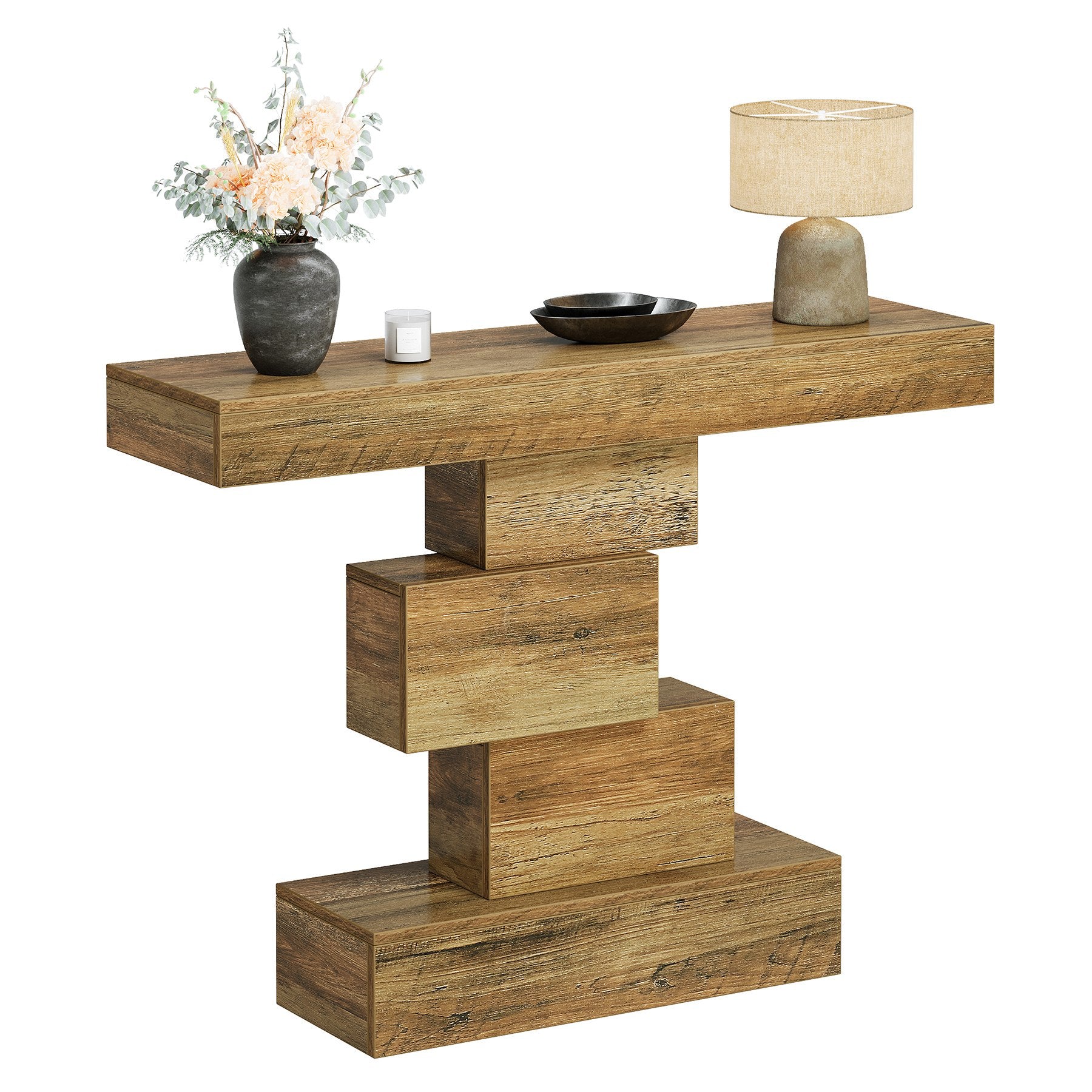 108cm Konsolentisch, Holzsofatisch, Akzenttisch mit geometrischem Sockel