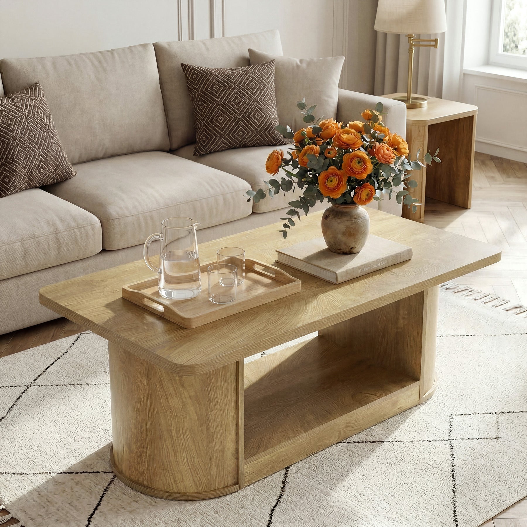 Tribesigns Couchtisch 120 cm modern mit Ablage, 2 Ebenen Wohnzimmertisch rechteckig mit Stauraum