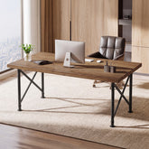 Massivholz Schreibtisch 160 × 80 cm, Computertisch mit X-Metallbeinen für Homeoffice 3