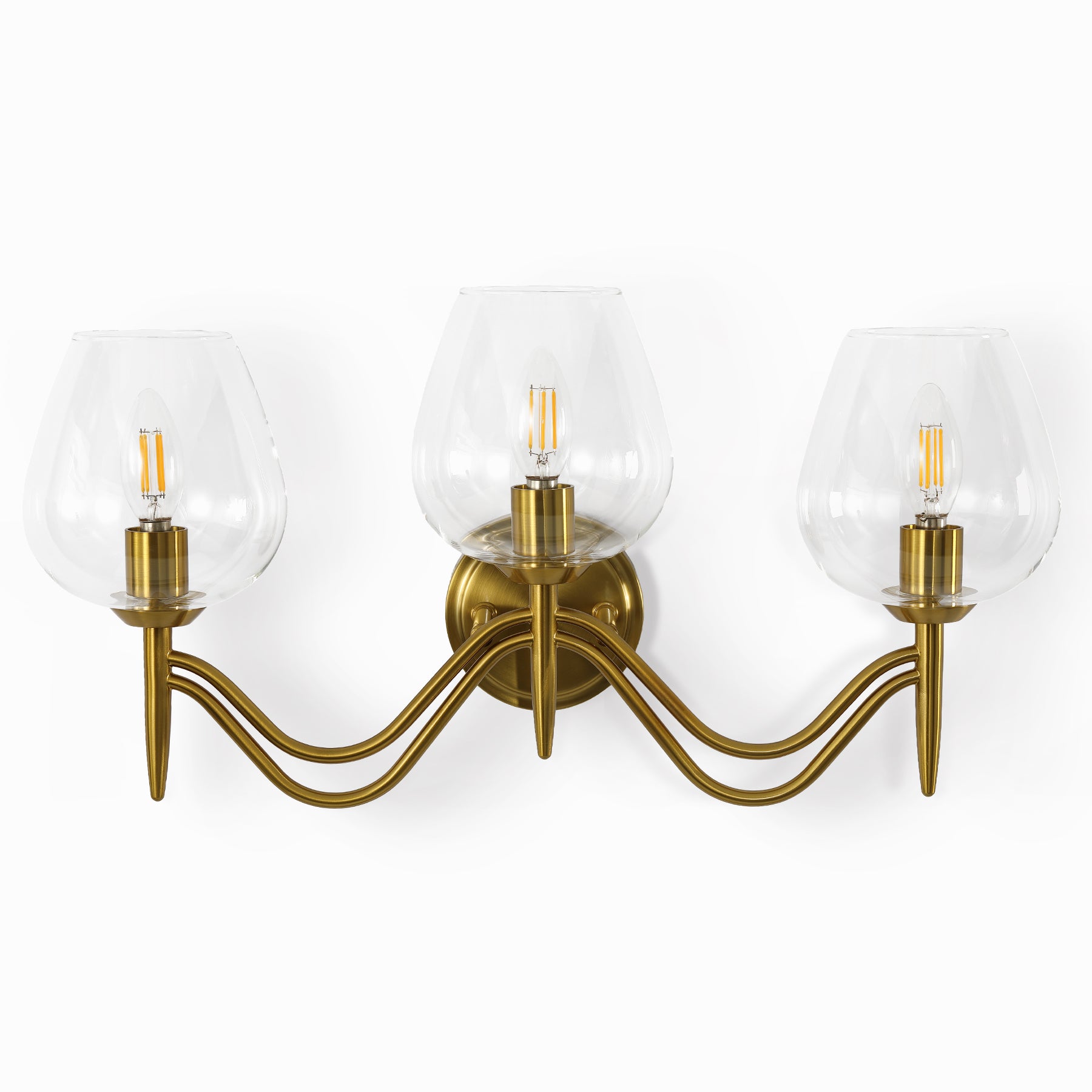 3-flammige Badleuchte 58 cm aus Messing, Spiegelleuchte mit Klarglas, E14 Badezimmerlampe