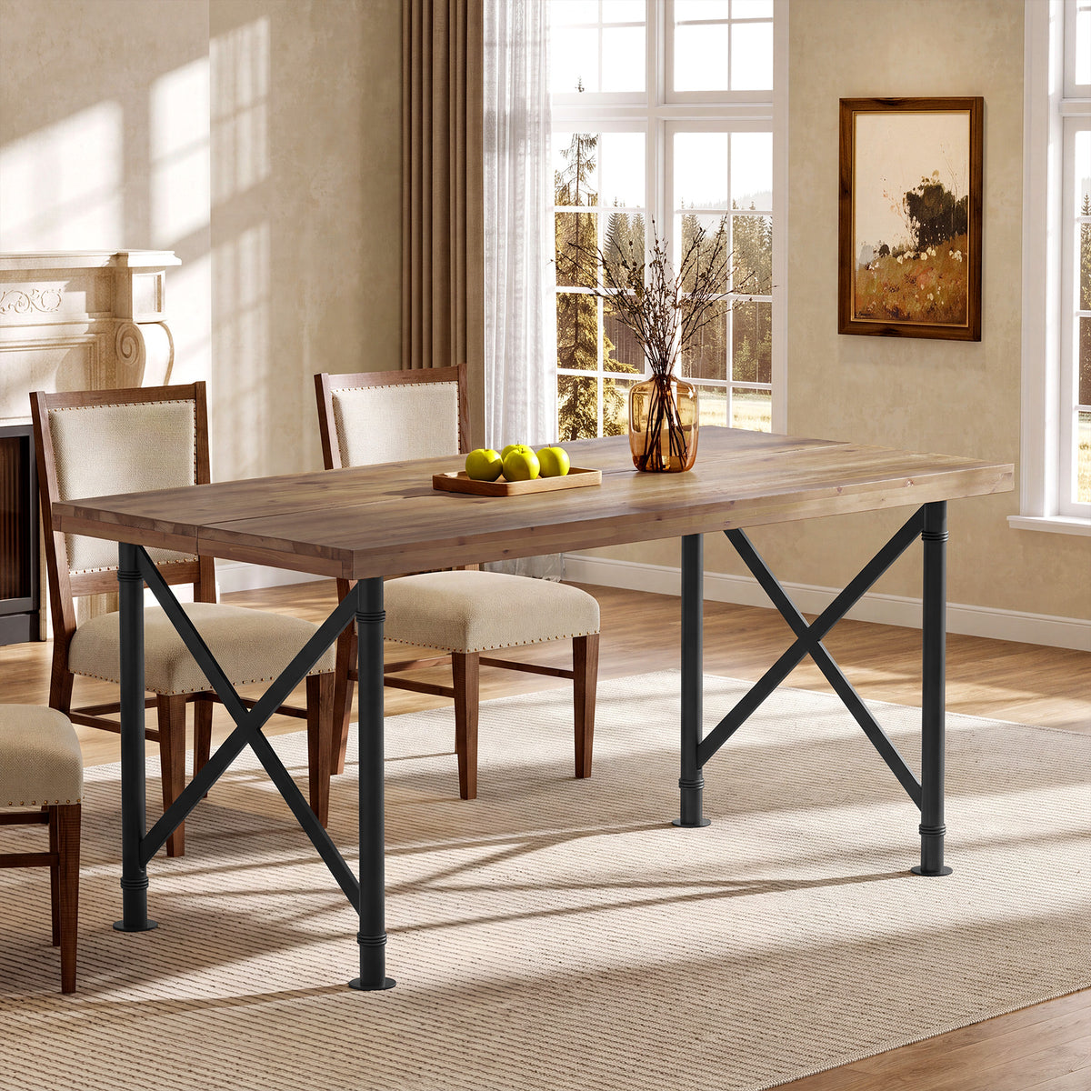 Massivholz Esstisch 160 × 80 cm für 4–6 Personen, Rechteckiger Küchent