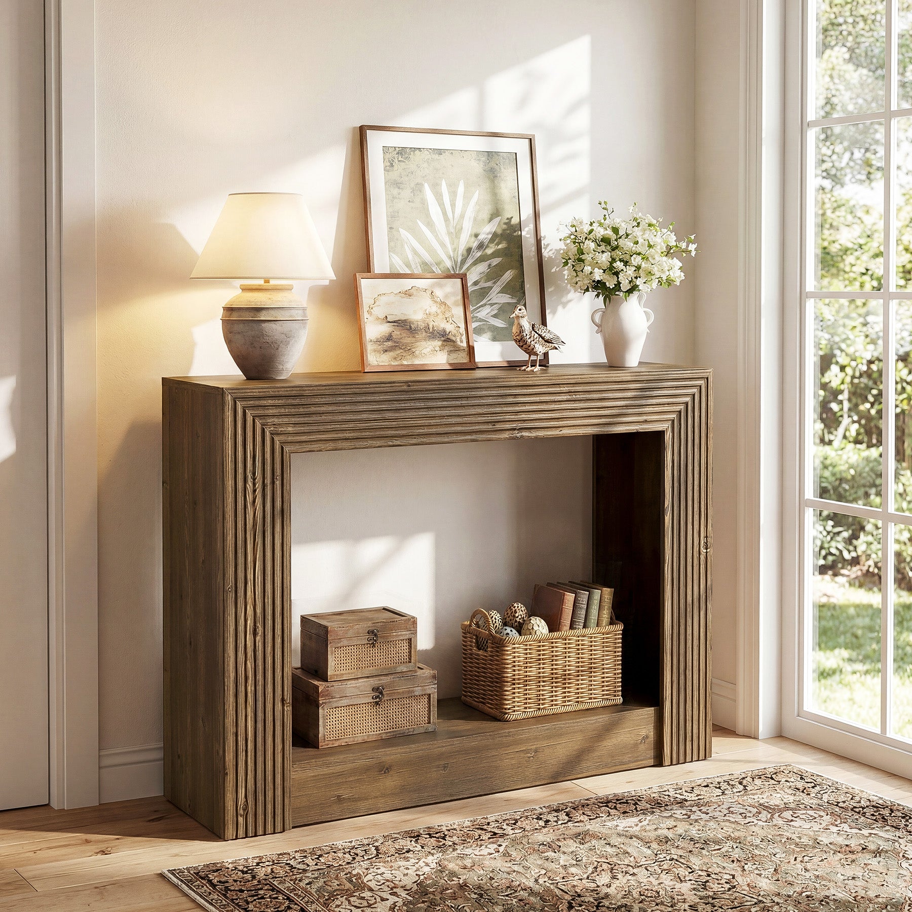 Tribesigns Konsolentisch Landhausstil 105 cm, Schmaler Flurtisch mit 2 Ablagen