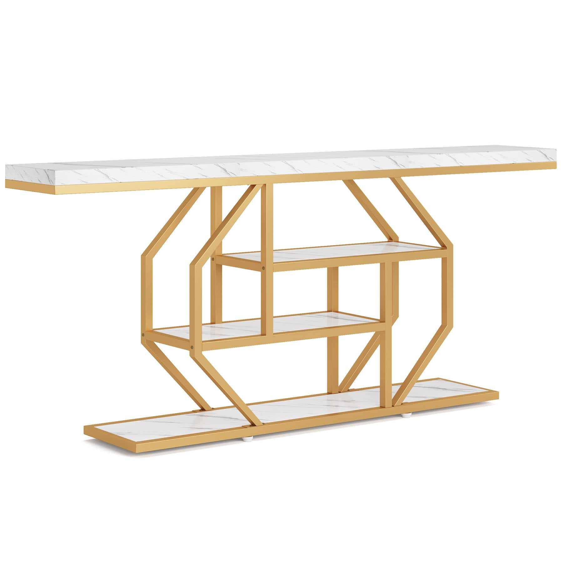 Konsolentisch mit 4 Ebenen, 180cm Sofatisch, Akzenttisch mit Ablageflächen
