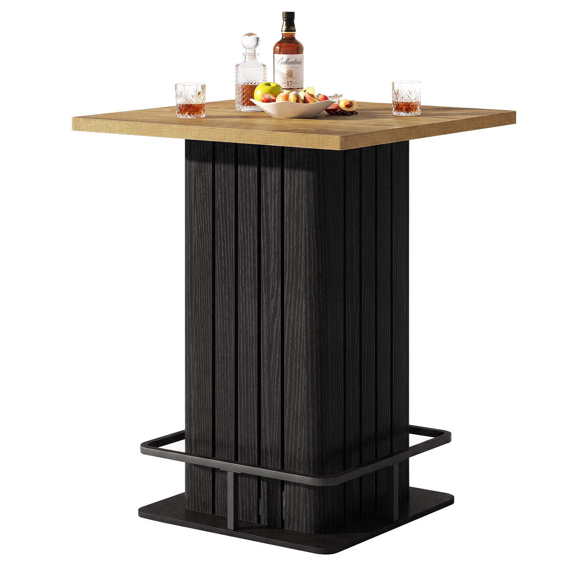 Tribesigns Quadratischer Bartisch im Industrial-Landhausstil, Bistrotisch mit Fußring