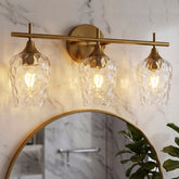 Tribesigns 3-flammige LED-Bad-Wandleuchte Gold mit Strukturglas, E27 Spiegelleuchte 3