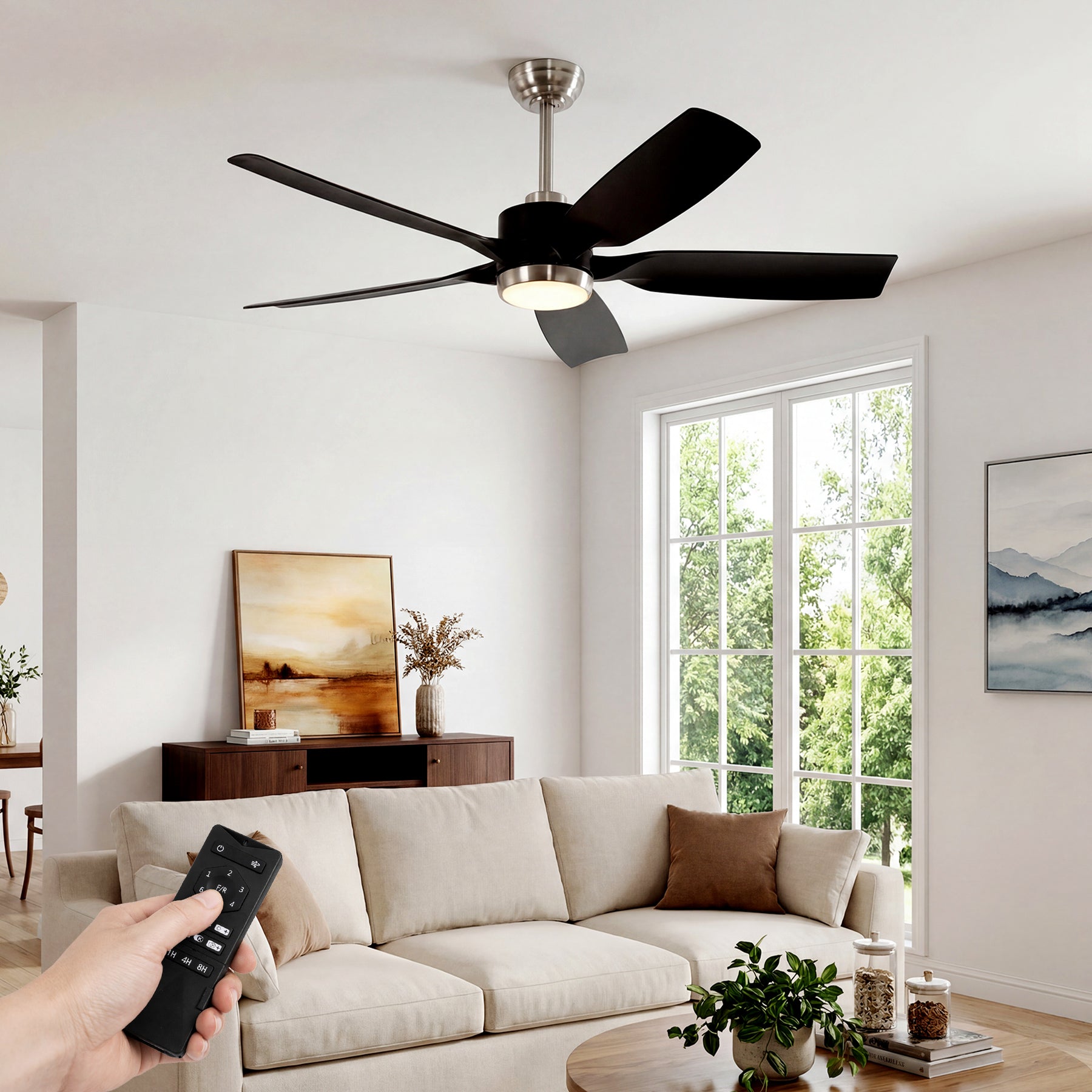 Tribesigns Deckenventilator mit Licht 132 cm, LED Deckenventilator mit Fernbedienung, Reversibler DC-Motor, 5 Flügel