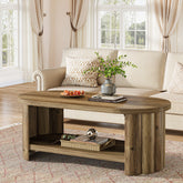 Tribesigns Ovaler Couchtisch 120 cm mit Ablagefach, Landhaus Wohnzimmertisch mit geriffeltem Standfuß 3