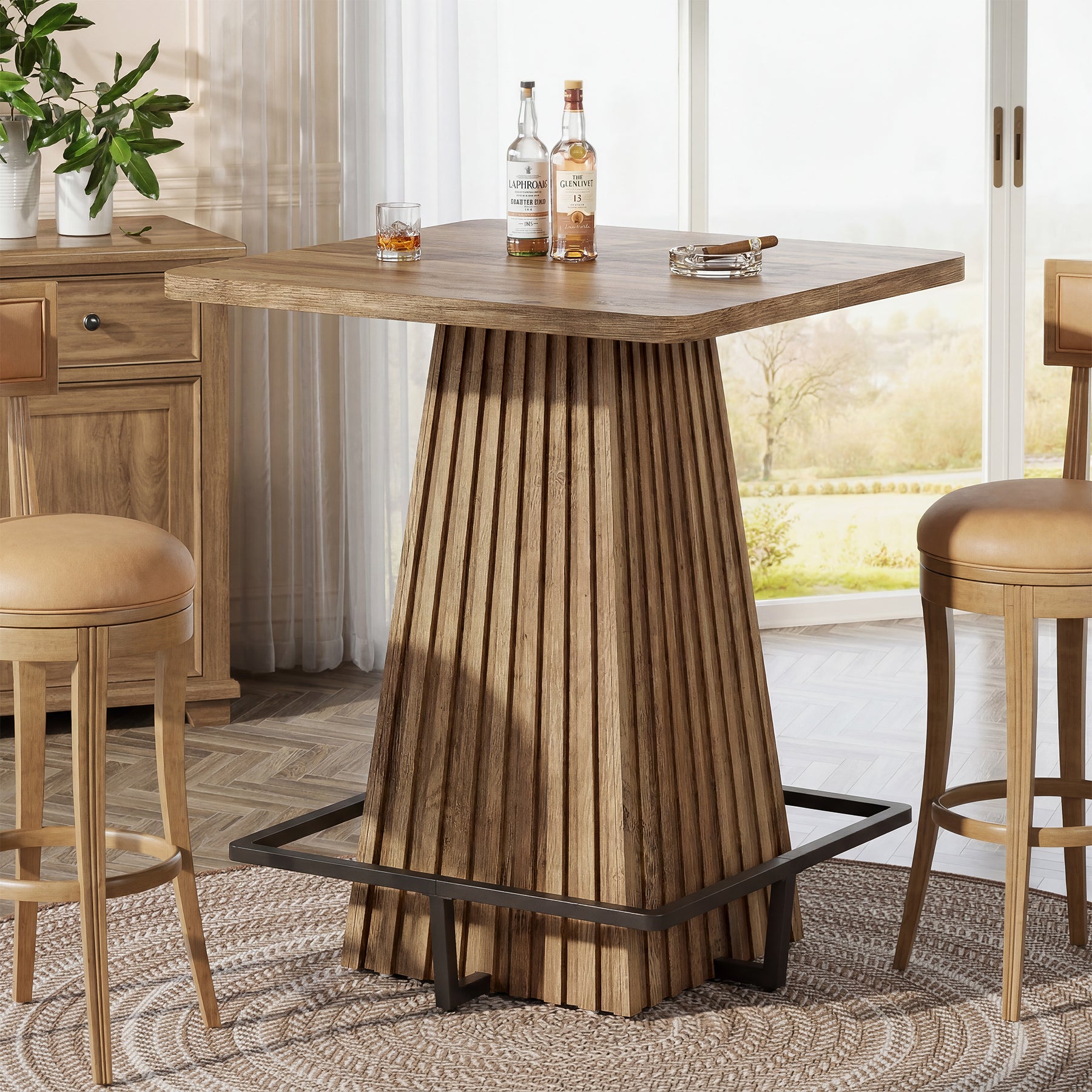 Tribesigns Bartisch 80 cm, Quadratischer Hochtisch mit Metall-Fußstütze im Landhausstil