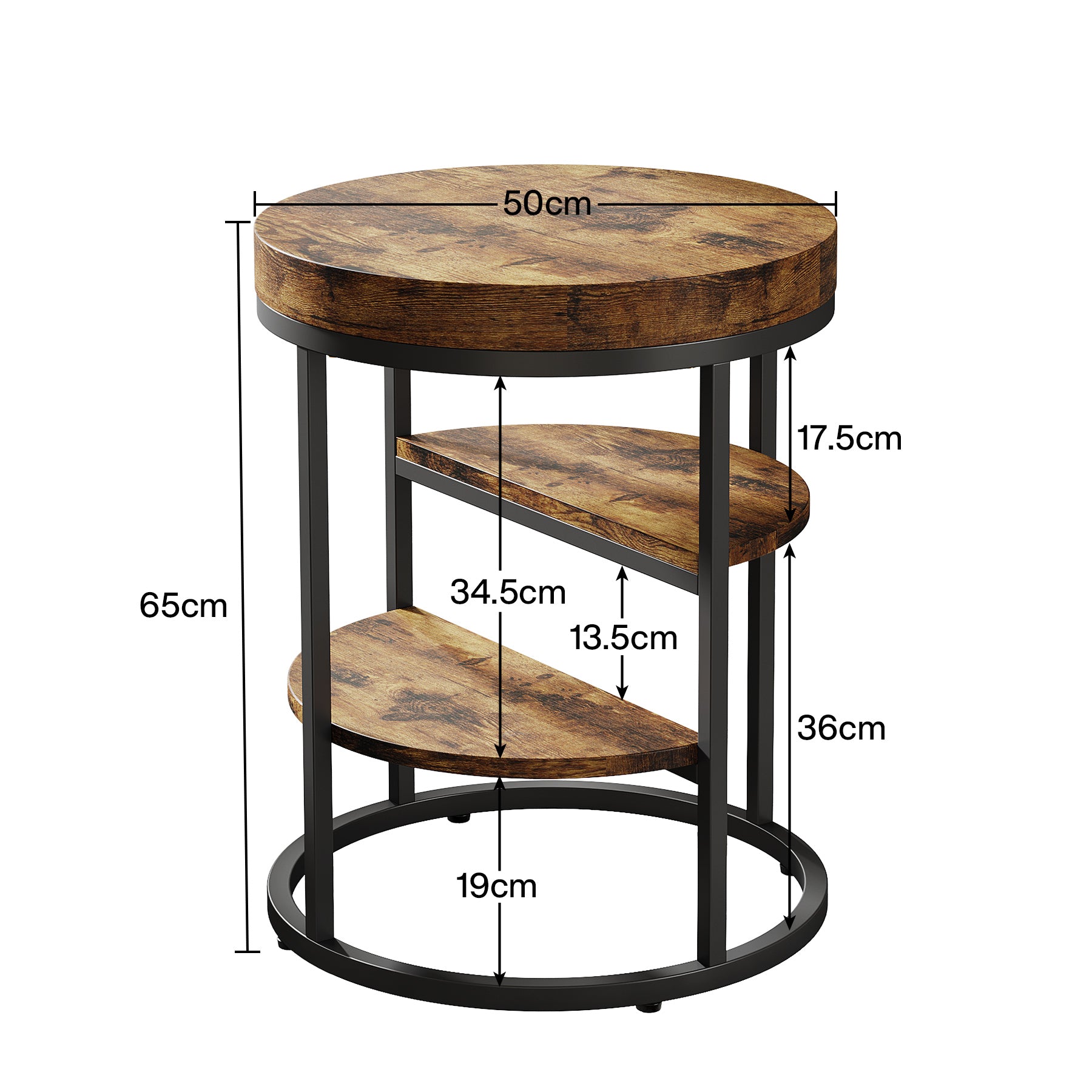 Runder Beistelltisch, kleiner Beistelltisch, Nachttisch mit 3-stöckigen Regalen