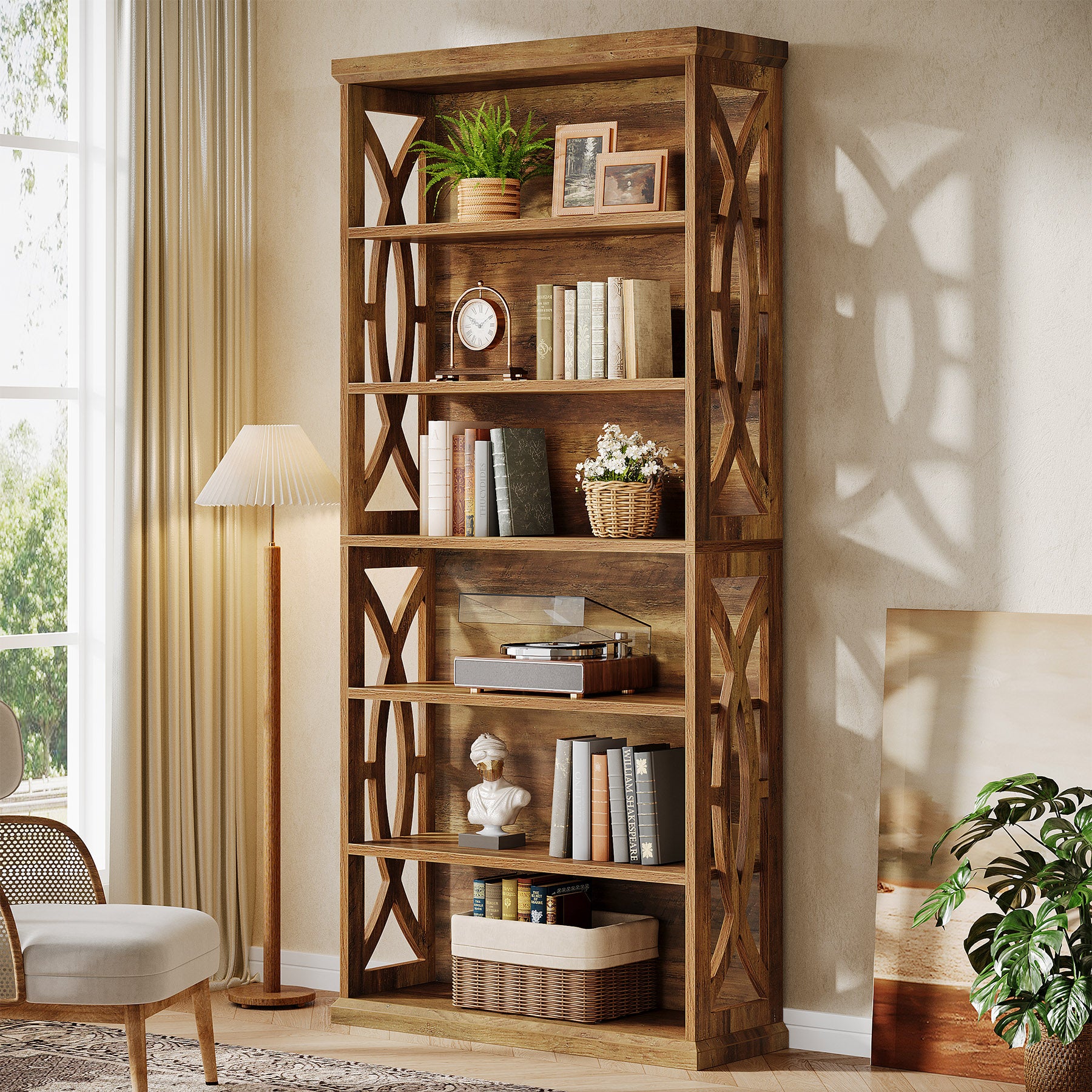 180 cm 6-stufiges Bücherregal, freistehendes Industrie-Regal aus Holz für Wohnzimmer & Homeoffice