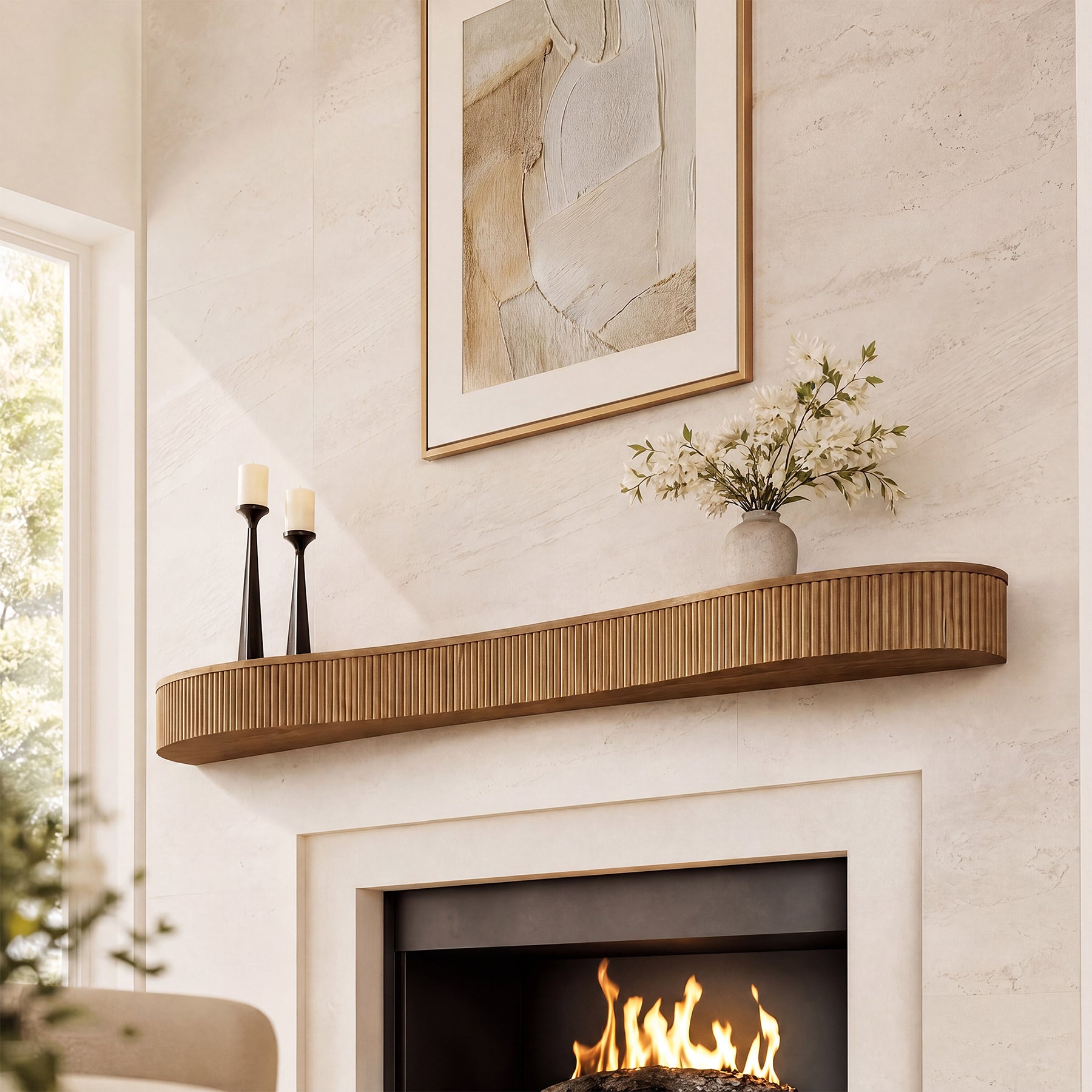 Tribesigns Floating Mantel Shelf aus Massivholz 180 cm, Kaminregal mit Geriffeltem Design