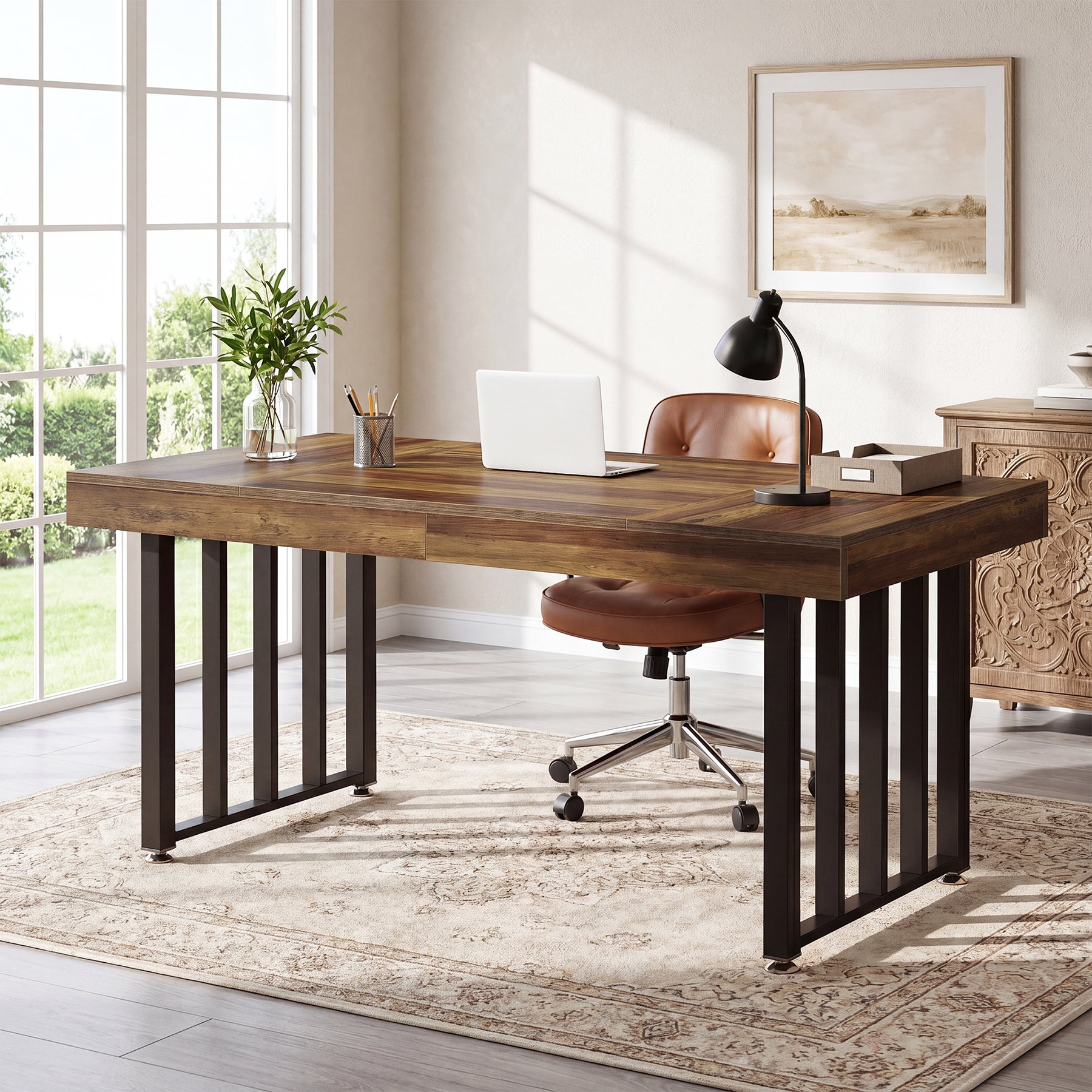 Tribesigns Schreibtisch 140 cm, Großer Computertisch mit Metallgestell, Moderner Bürotisch für Homeoffice