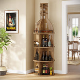 190 cm Hohes Weinregal mit Ablagen, Rundes Industrie-Weinregal mit Gläserhalter, Freistehender Barschrank 3