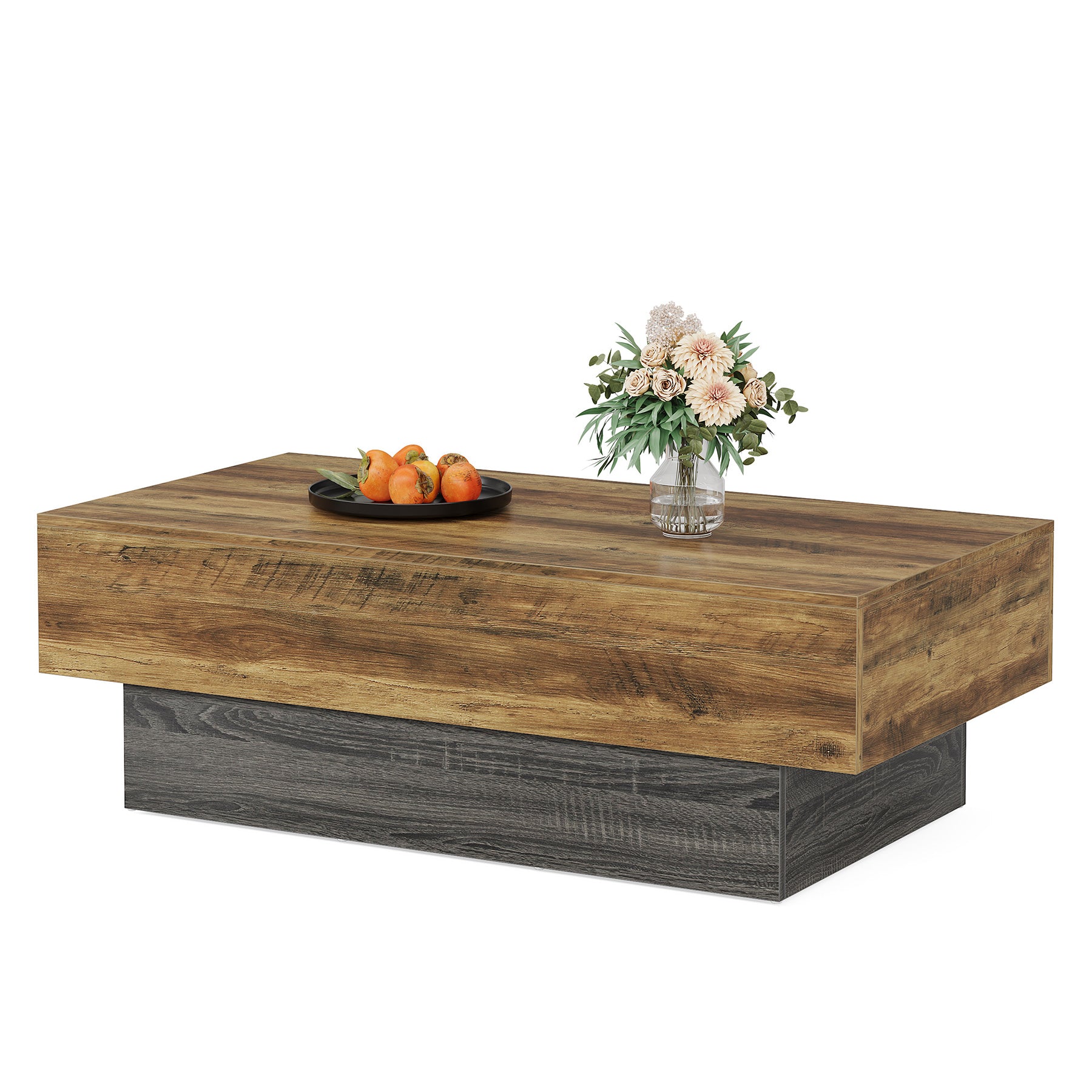 140 cm Farmhouse Couchtisch - Großer rechteckiger Tisch in rustikalem Braun & Grau für Wohnzimmer und Empfangsbereich