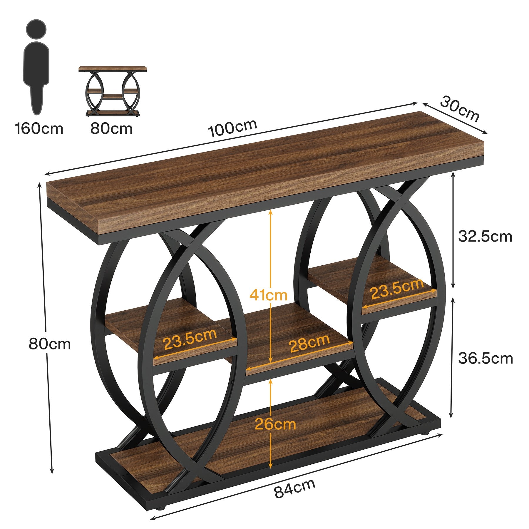 100cm Konsolentisch, 4-stufiger Sofatisch, Eingangstisch mit Ablageflächen