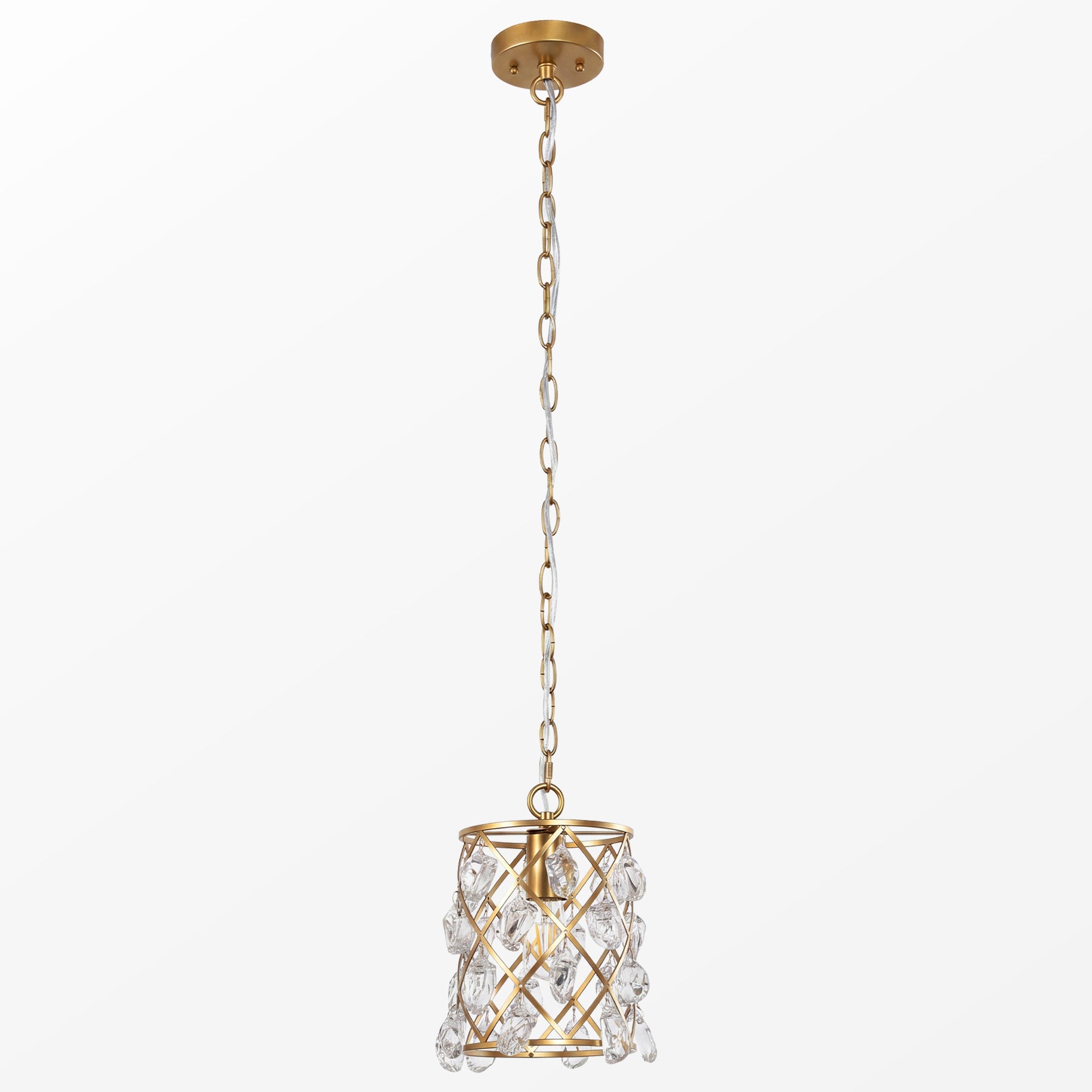 Tribesigns Goldene Pendelleuchte mit Glaskristallen, E27 Hängelampe im modernen Design, höhenverstellbarer Kronleuchter