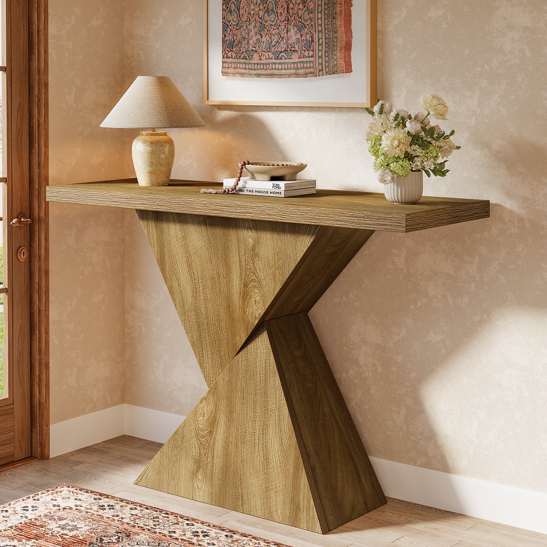 Schmaler Konsolentisch 105 cm, Flurtisch mit geometrischem Metallgestell