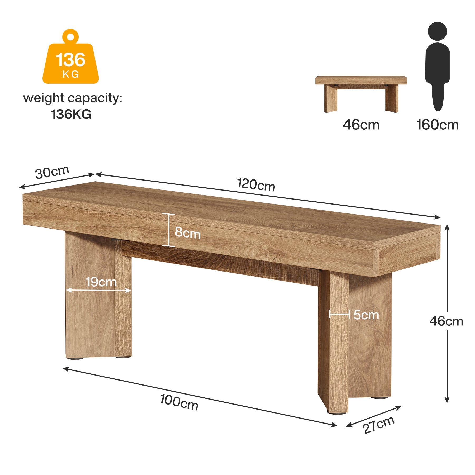 Tribesigns Sitzbank 120 cm im Landhausstil Flur, Schlafzimmer & Esszimmer mit V-Gestell