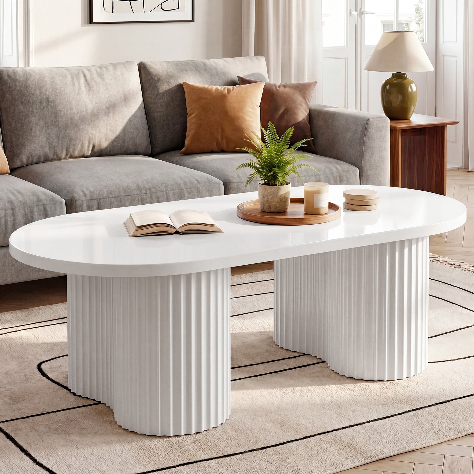 Tribesigns 120 cm ovaler Couchtisch, moderner Wohnzimmertisch mit geriffelter Oberfläche im minimalistischen Design