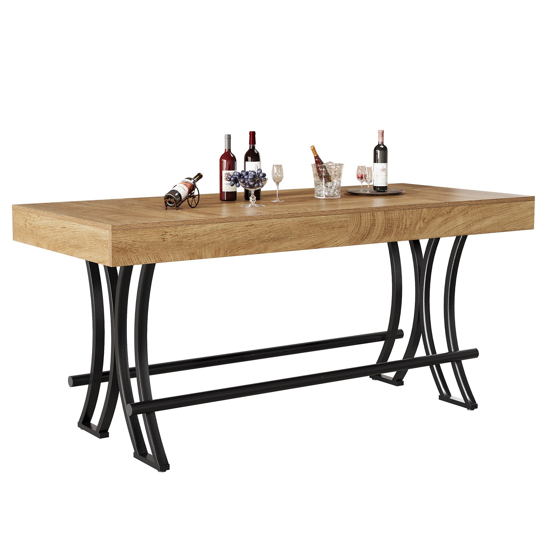 160 cm Hoher Bartisch mit Fußraste - Industrieller Küchen-Inseltisch in Rustikalbraun für Homebar & Entertainment