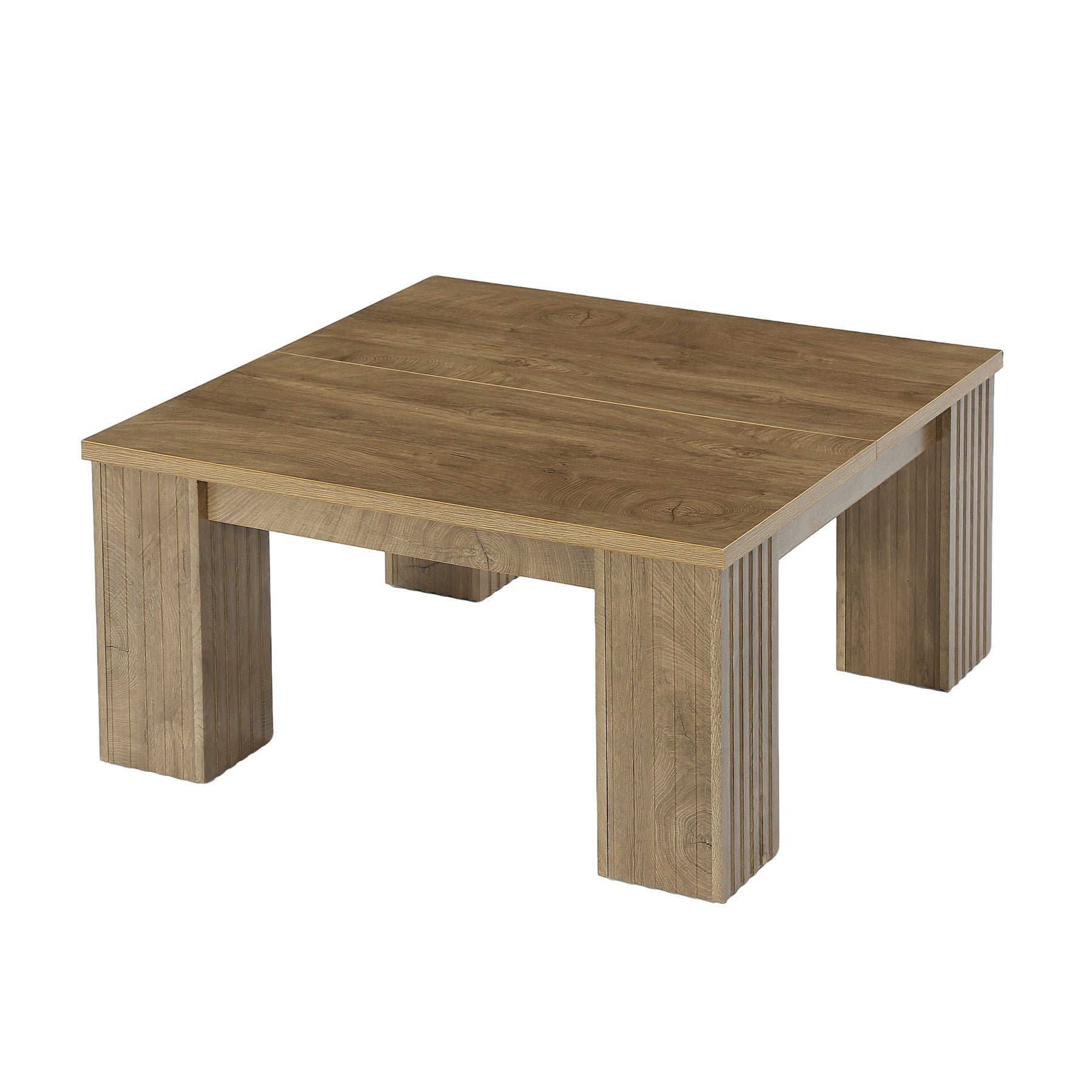 Tribesigns Quadratischer Couchtisch 100 cm, Wohnzimmertisch im Landhausstil mit geriffelten Beinen