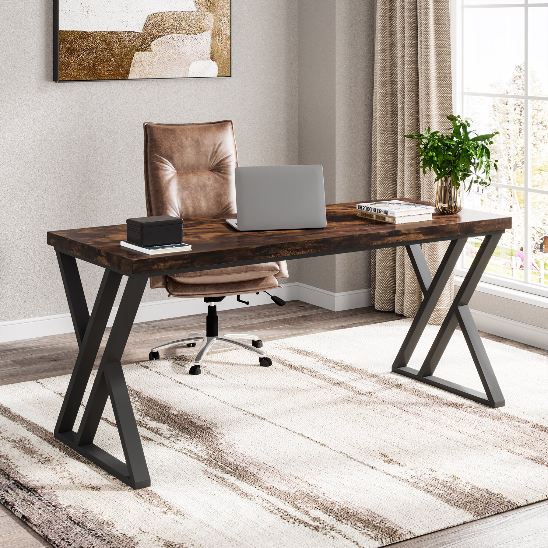 Tribesigns Schreibtisch 140 cm mit Z-Metallbeinen, stabiler Computertisch für Home Office & Büro