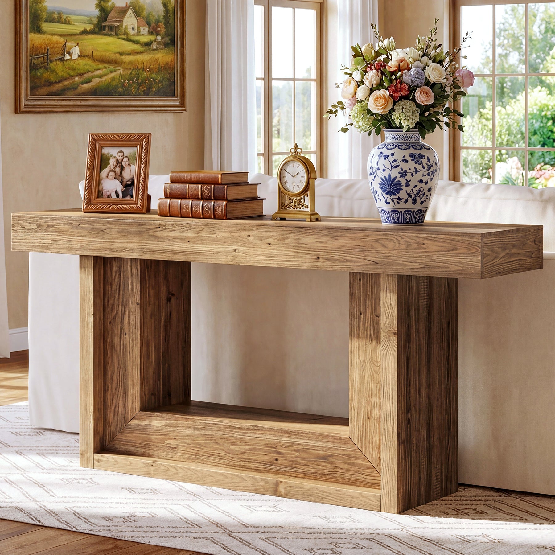 Tribesigns 160 cm schmaler Konsolentisch aus Massivholz im Landhausstil mit U-Gestell & Ablage
