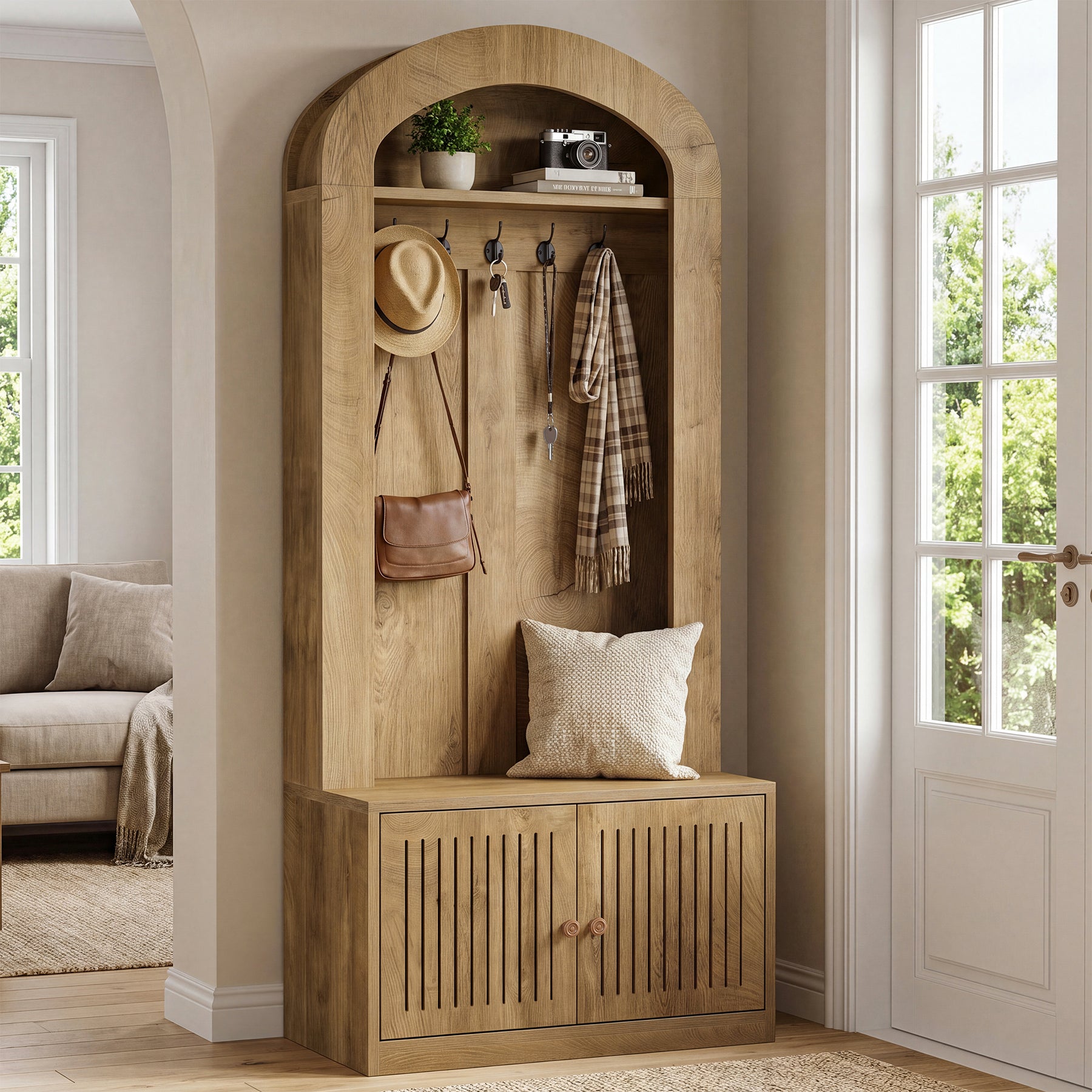 Tribesigns Garderobe mit Sitzbank & Schuhschrank, 180 cm Dielenmöbel mit 5 Haken