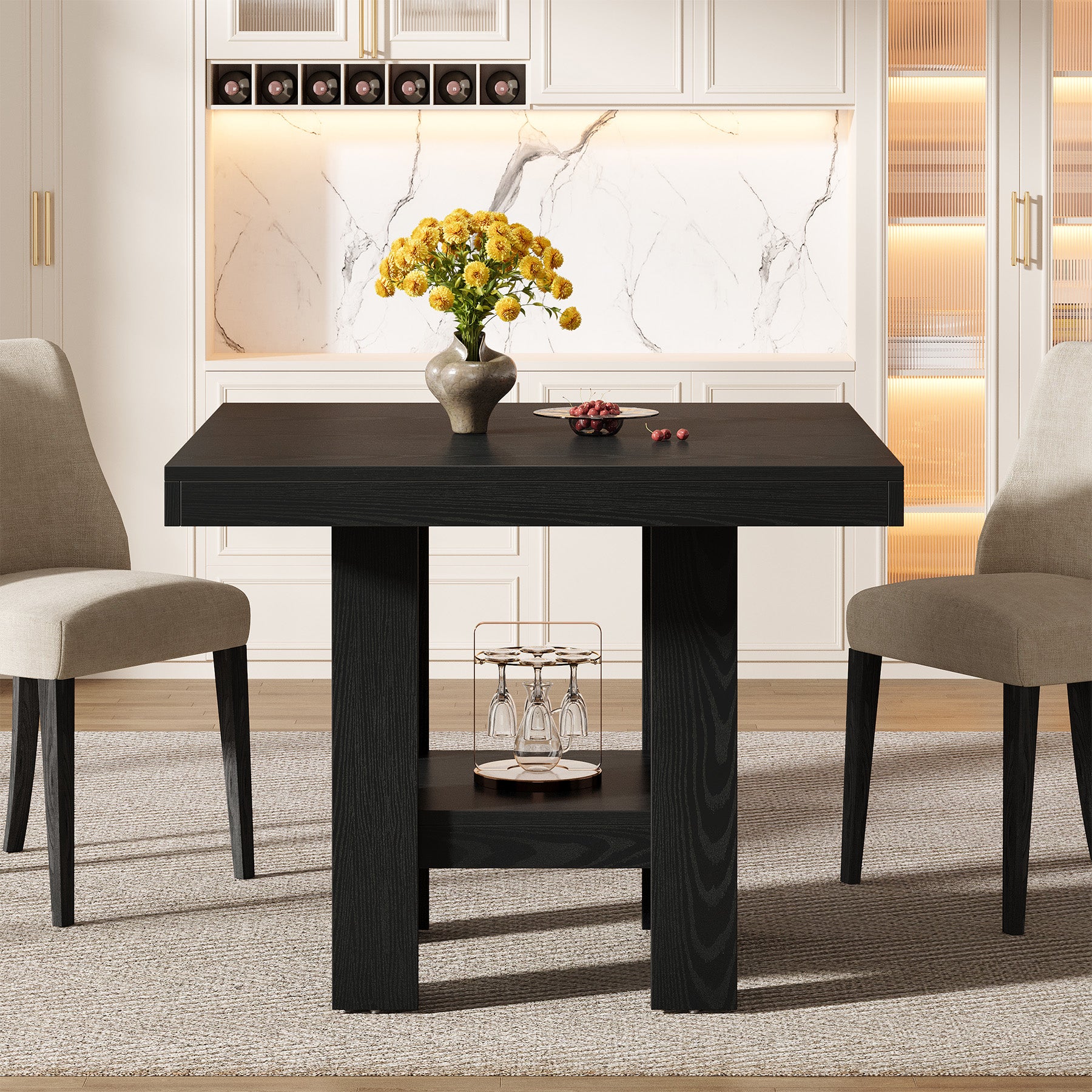 80 cm Quadratischer Esstisch für 2 Personen, industrieller Holz-Küchentisch