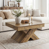 Tribesigns Quadratischer Couchtisch 80 cm, Wohnzimmertisch in Eichenoptik mit stabilem X-Gestell 3
