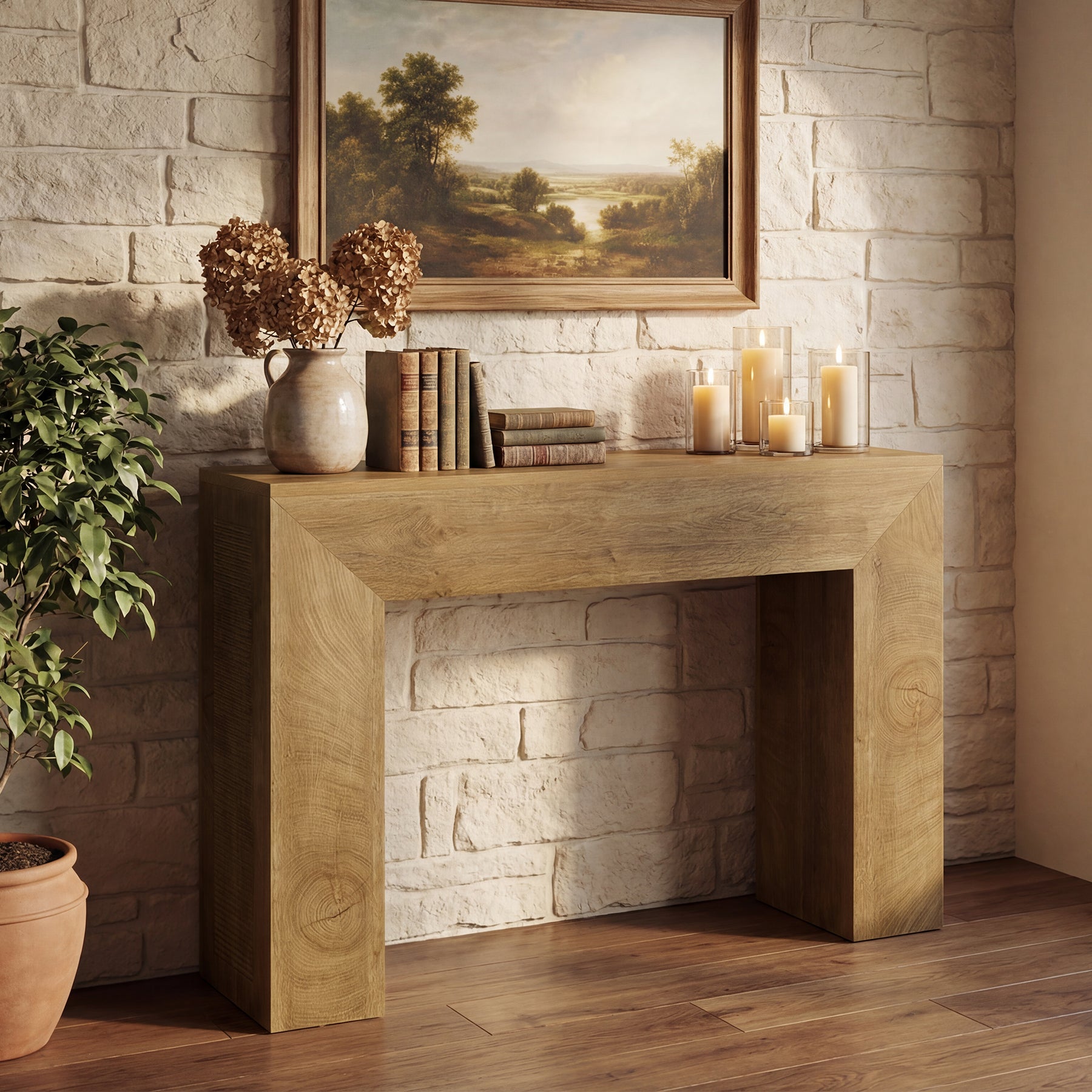 Konsolentisch für den Eingangsbereich, 110 cm schmaler Sofatisch im Landhausstil mit Rillenstruktur