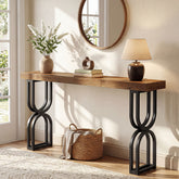 Tribesigns Konsolentisch aus Massivholz, 150 cm schmaler Flurtisch im Industrial-Stil mit U-förmigen Metallbeinen 3