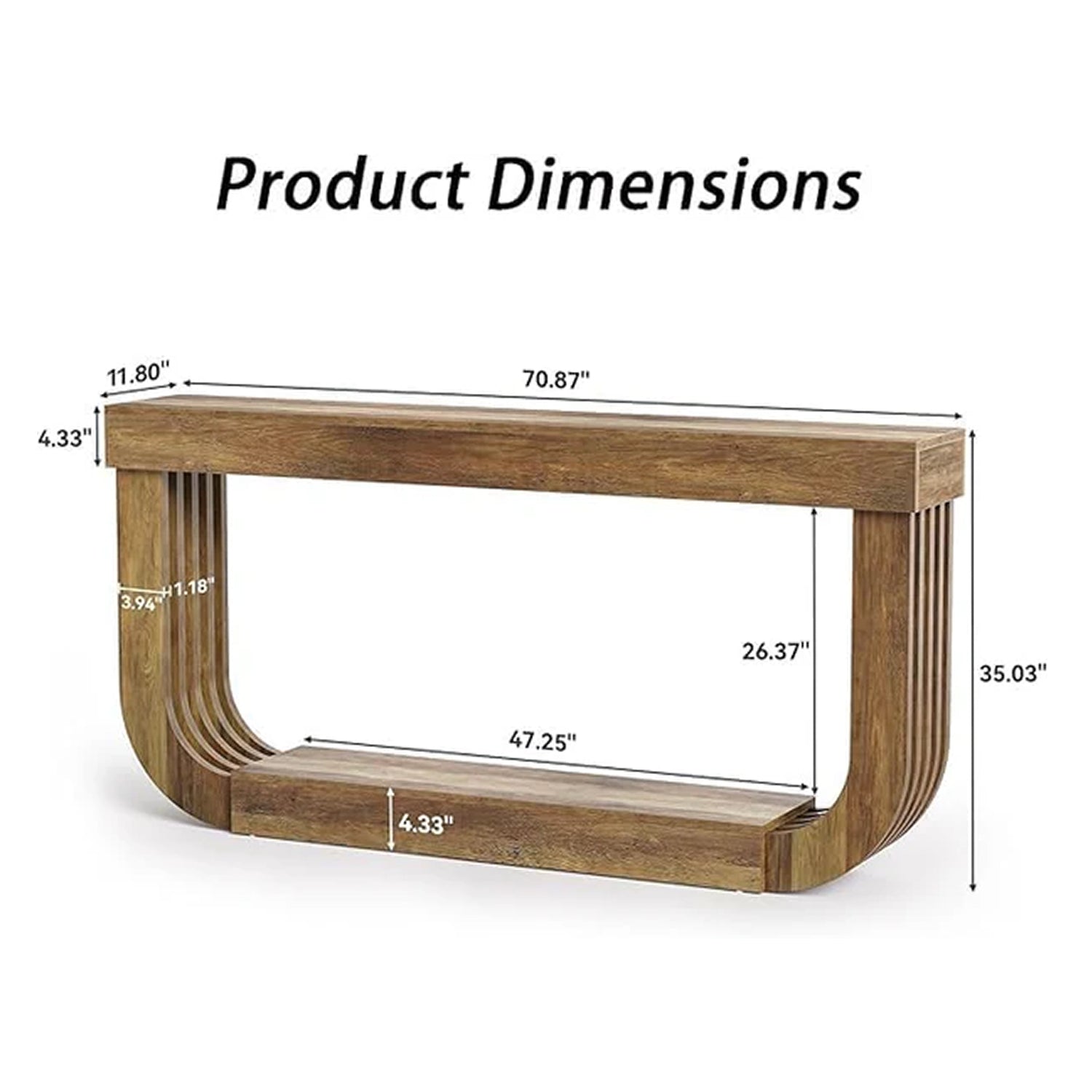 Konsolentisch 180 cm extra lang, schmaler 2-stufige Holzkonsole mit stabilem U-Gestell
