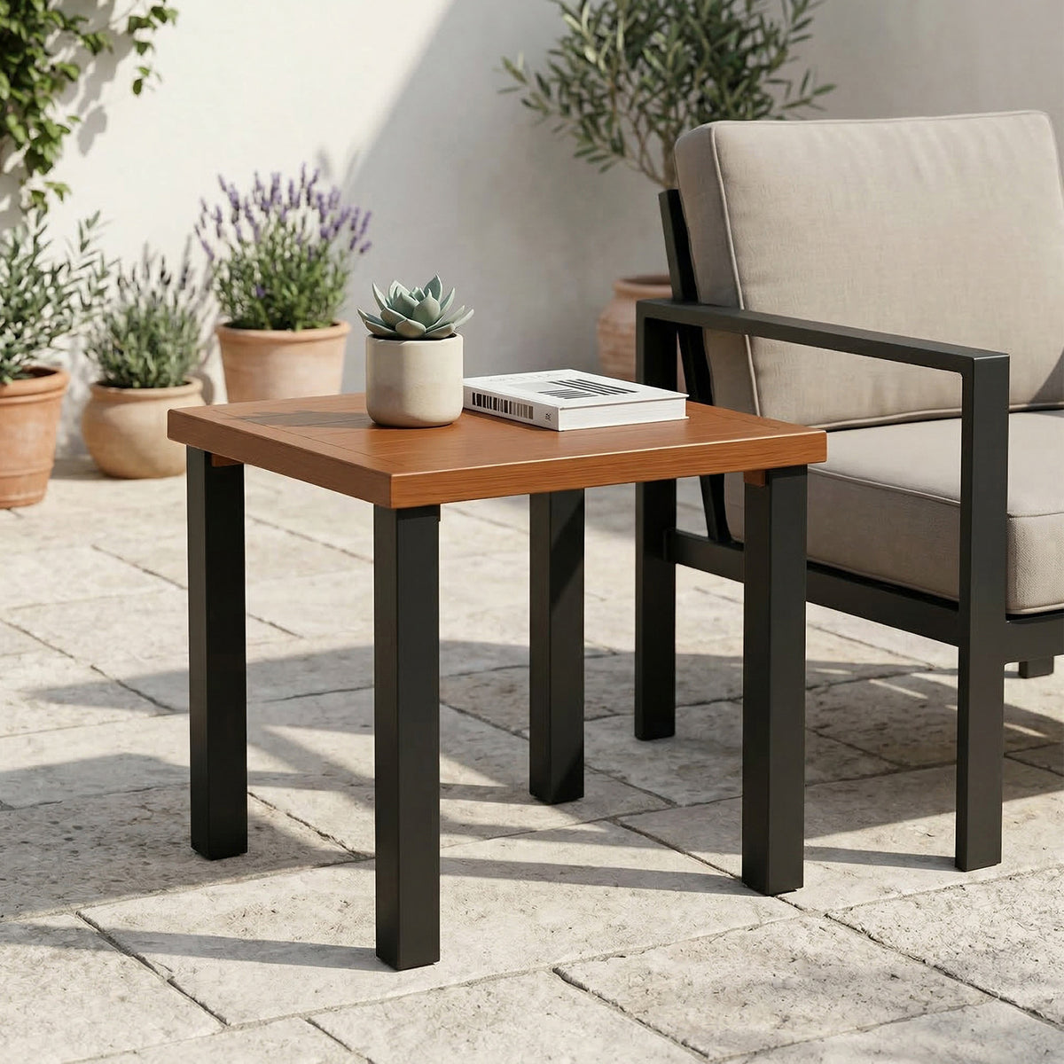 Tribesigns Outdoor Beistelltisch wetterfest, Balkontisch mit Holzoptik