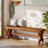 Tribesigns Massivholz Sitzbank 140 cm, Flurbank & Schuhbank im Landhausstil für Flur, Schlafzimmer & Esszimmer 3