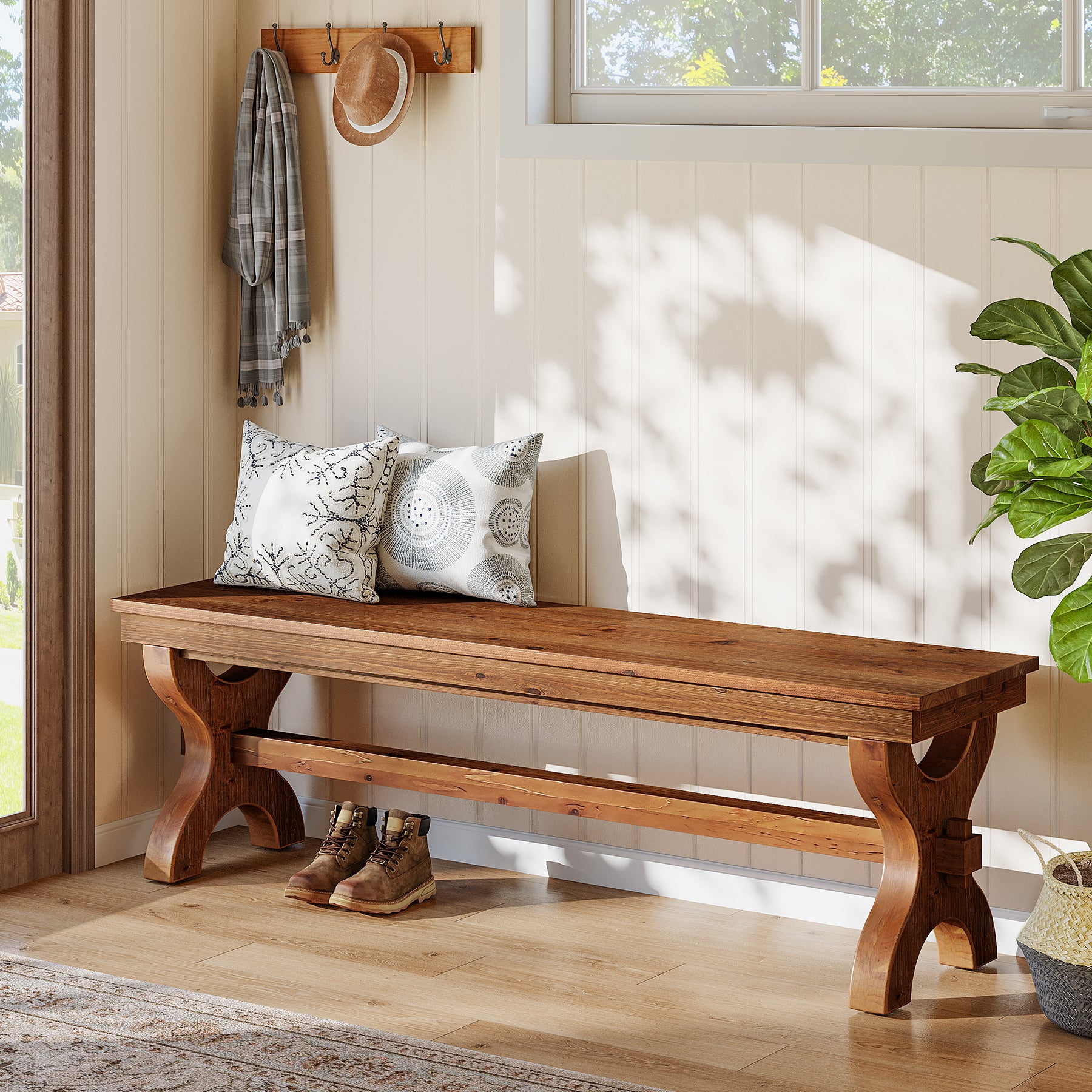 Tribesigns Massivholz Sitzbank 140 cm, Flurbank & Schuhbank im Landhausstil für Flur, Schlafzimmer & Esszimmer