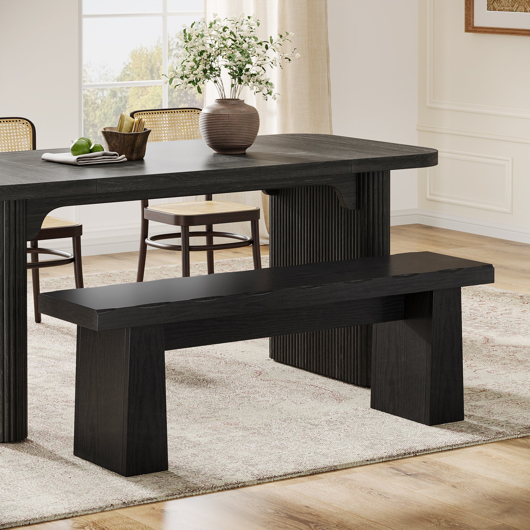 Tribesigns Sitzbank 120 cm Schwarz, Moderne Holzbank, Vielseitige Essbank im Minimalistischen Design