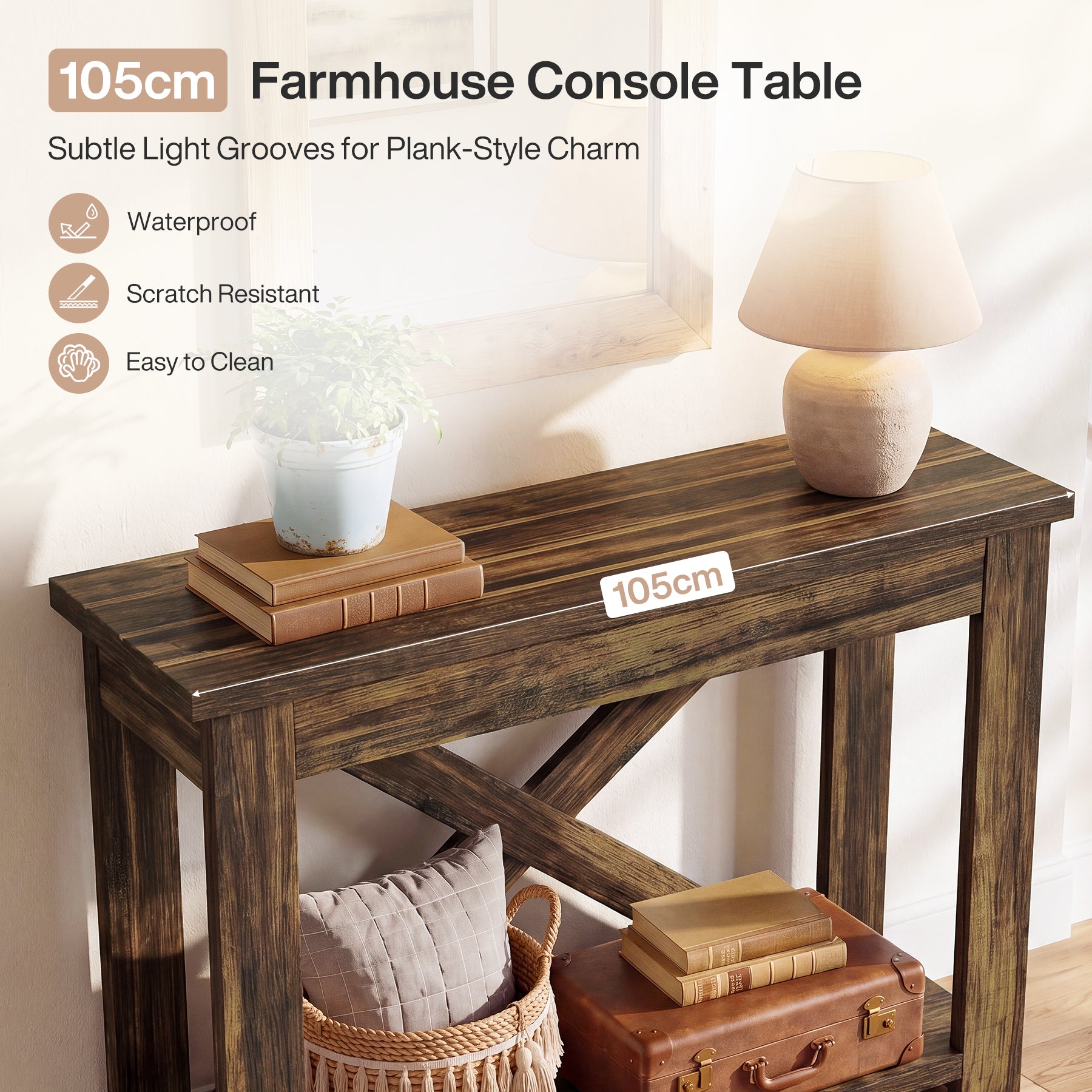 Tribesigns Konsolentisch 105 cm im Landhausstil mit Ablage, Schmaler Flurtisch mit 2 Ebenen