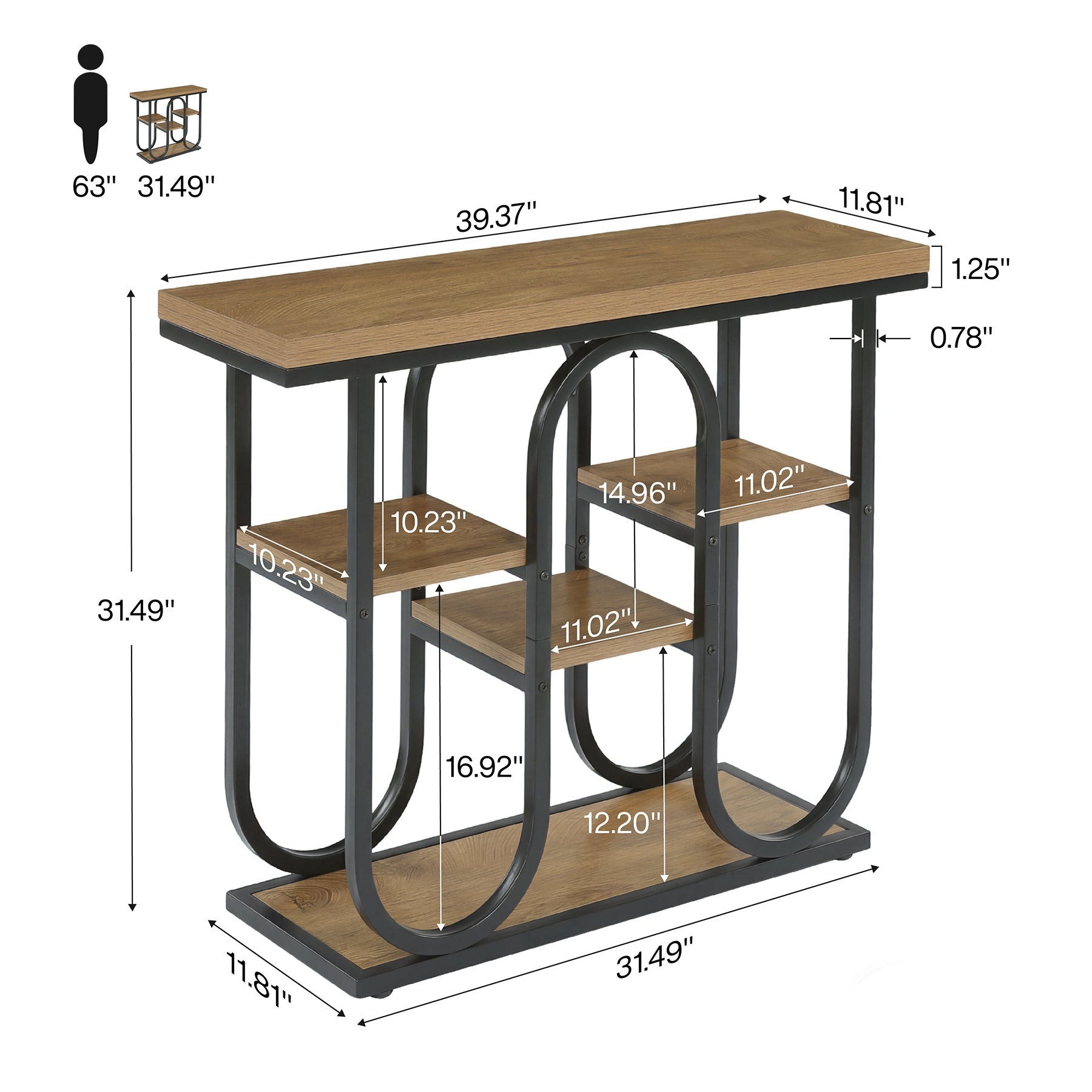 Tribesigns Konsolentisch 100 cm schmal mit 4 Ablagen, Industrial Sofatisch mit offenem Stauraum