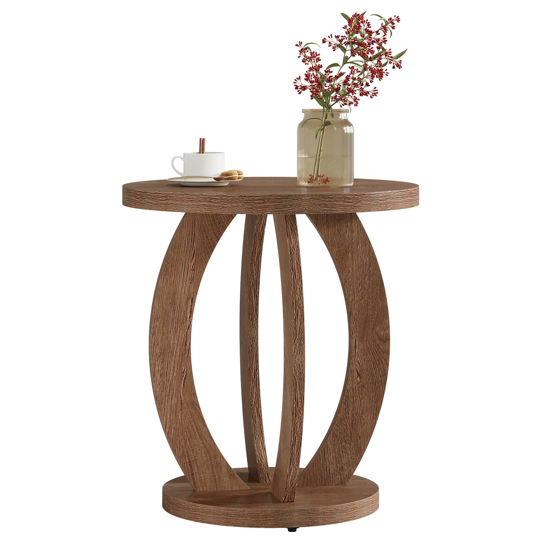 50 cm Landhaus-Beistelltisch mit Rundes Tischplatte & Stauraum