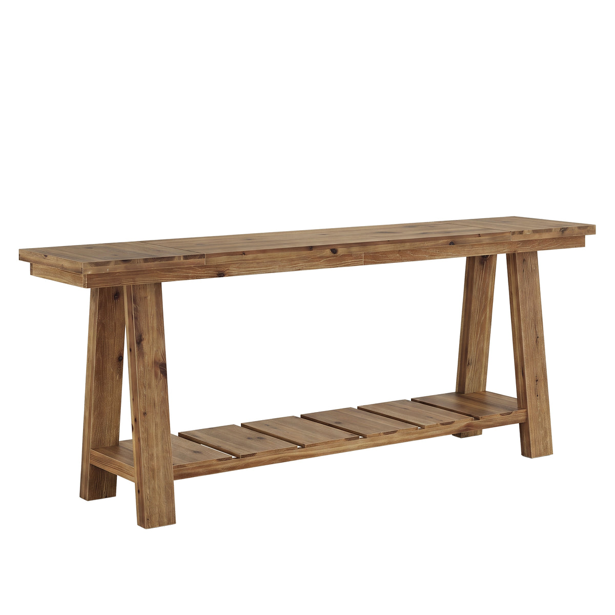 Tribesigns Massivholz Konsolentisch 200 cm, schmaler Flurtisch mit 2 Ablagen