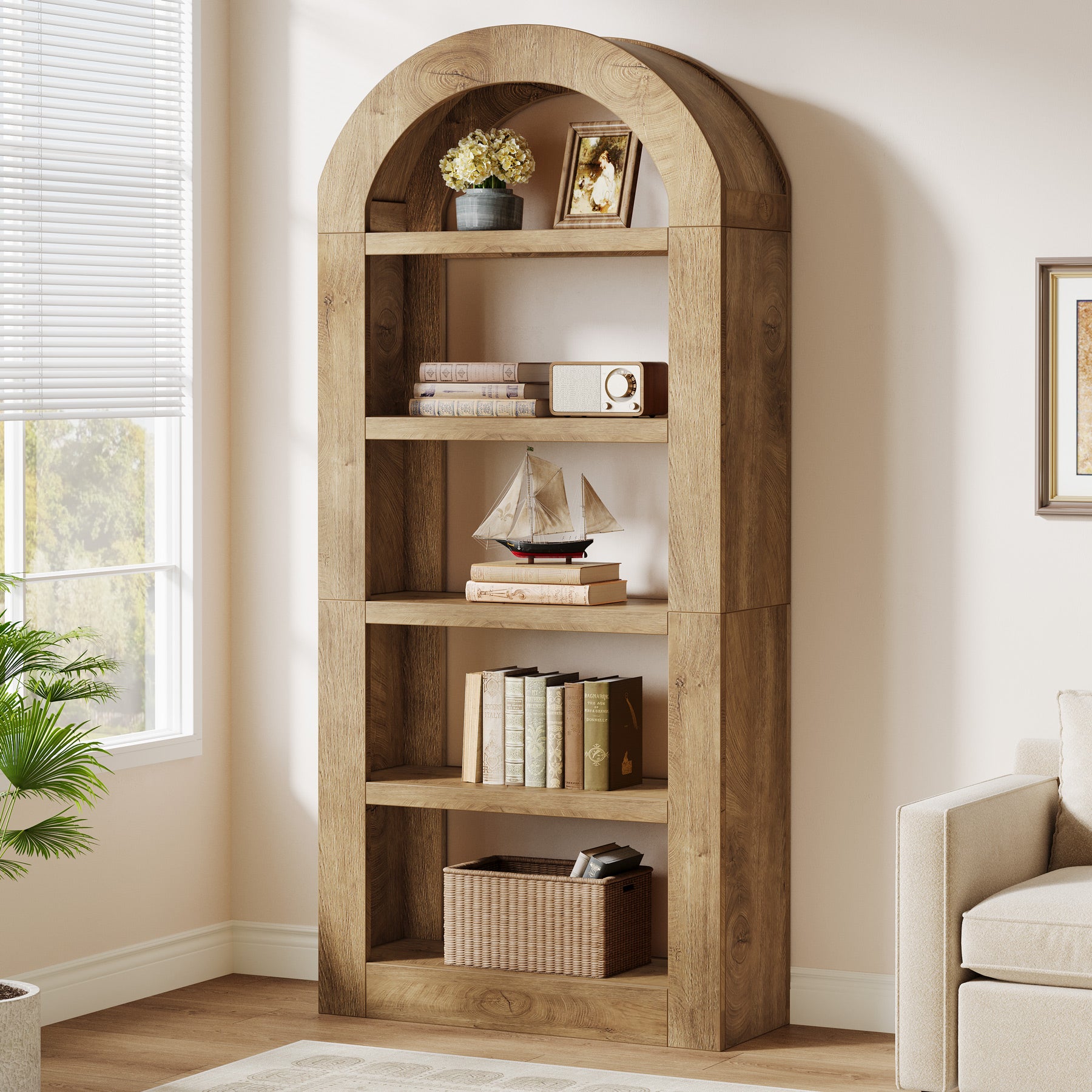 Tribesigns Arched Bücherregal 180 cm hoch, 5-stöckiges offenes Standregal mit Stauraum