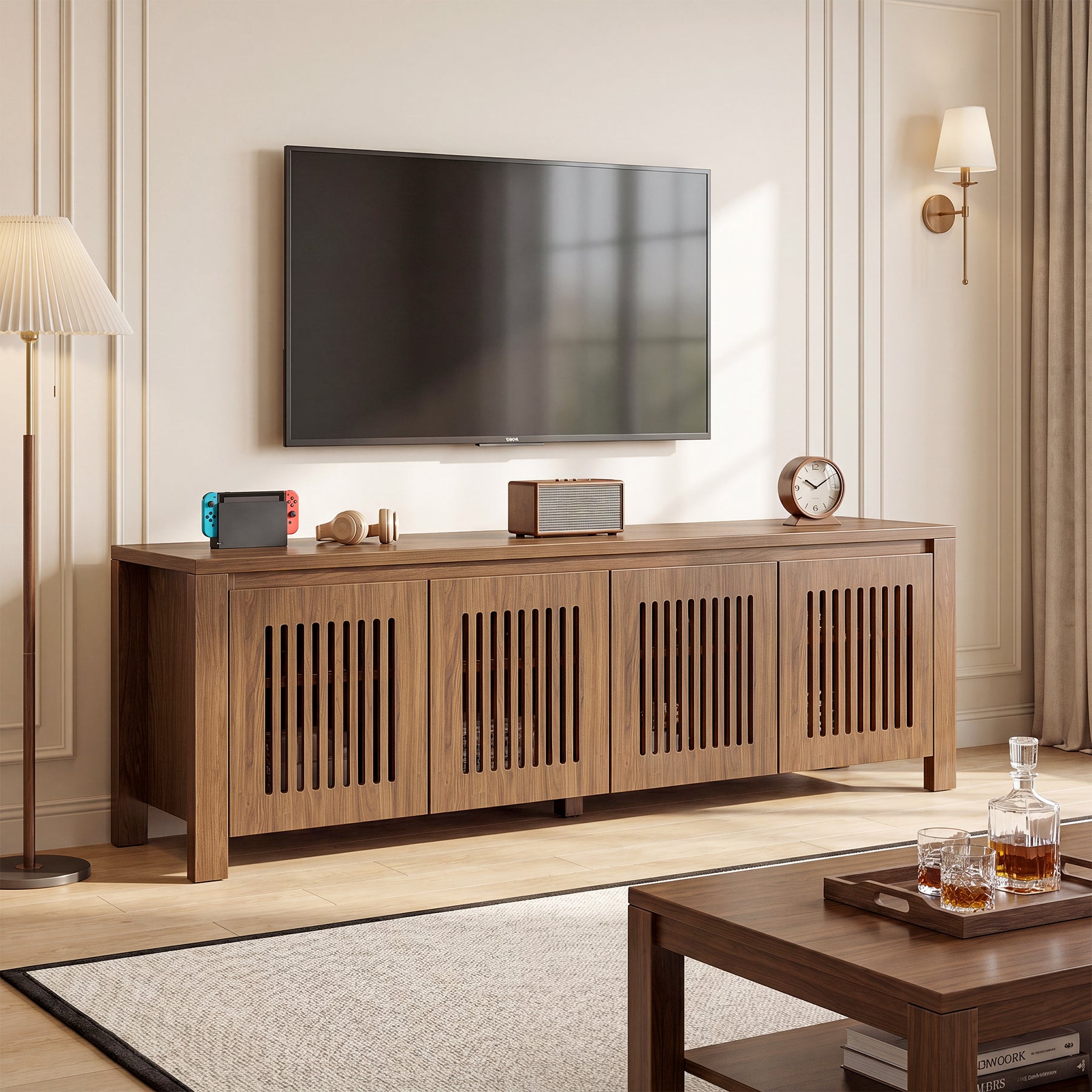 Tribesigns TV Lowboard 140 cm für Fernseher bis 65 Zoll, TV-Schrank mit Lamellentüren & 8 Staufächern